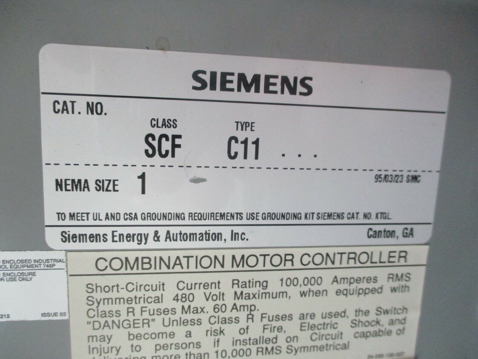 Siemens Fusible Size 1 Combination SCF C11 120V Coil 27A 600V Used