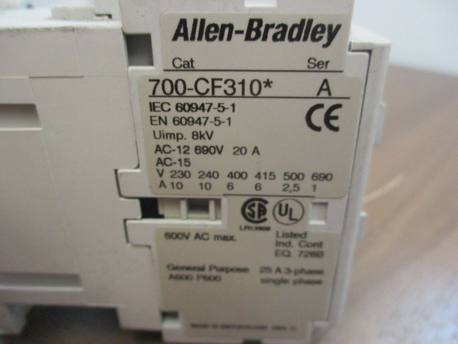 Allen-Bradley Contactor 700-CF310*  120V Coil  25A  600V  Used
