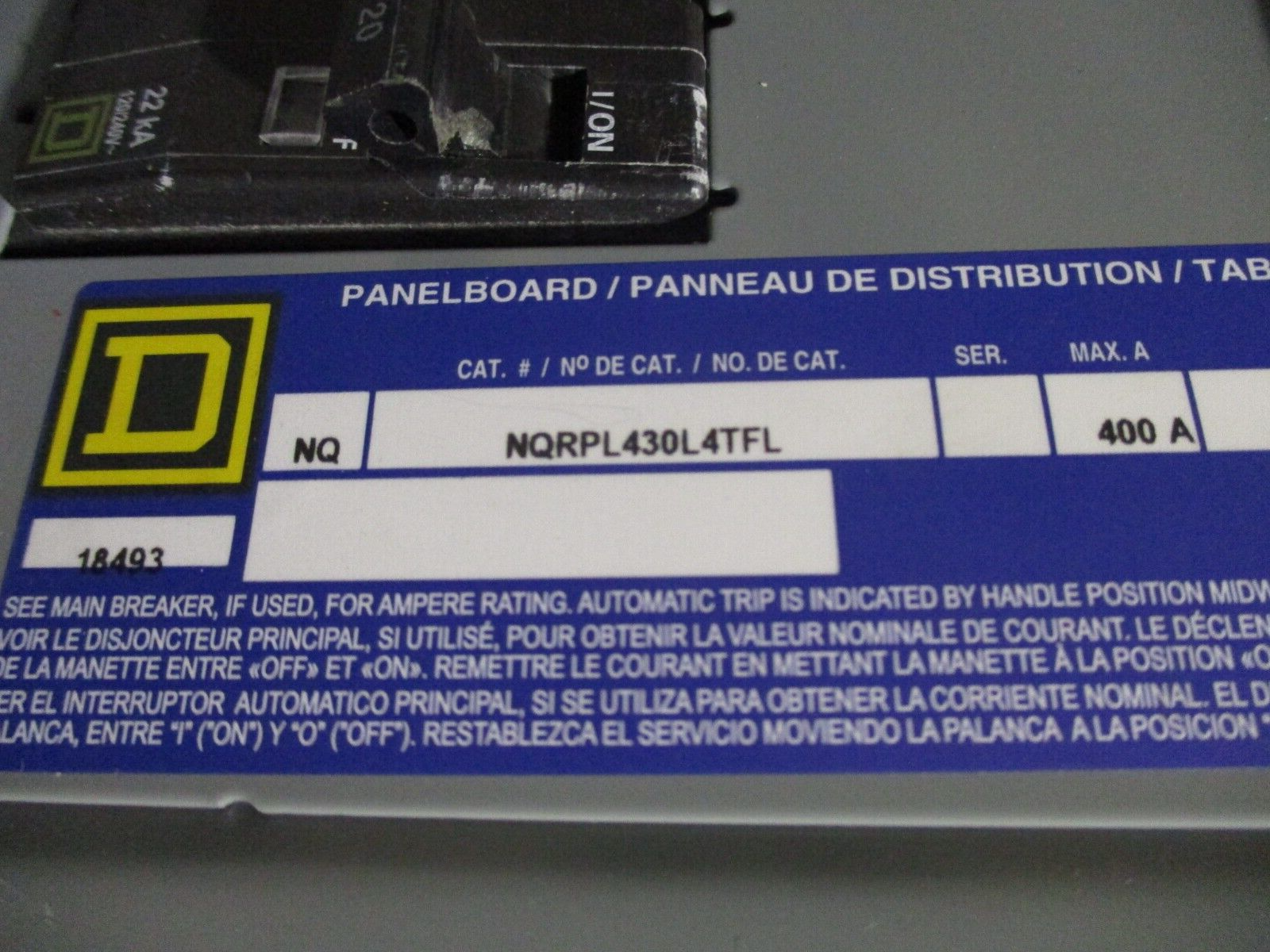 Square D Main Lug NQ Circuit Breaker Panel NQRPL430L4TFL 400A 240V 3Ph 30-Space