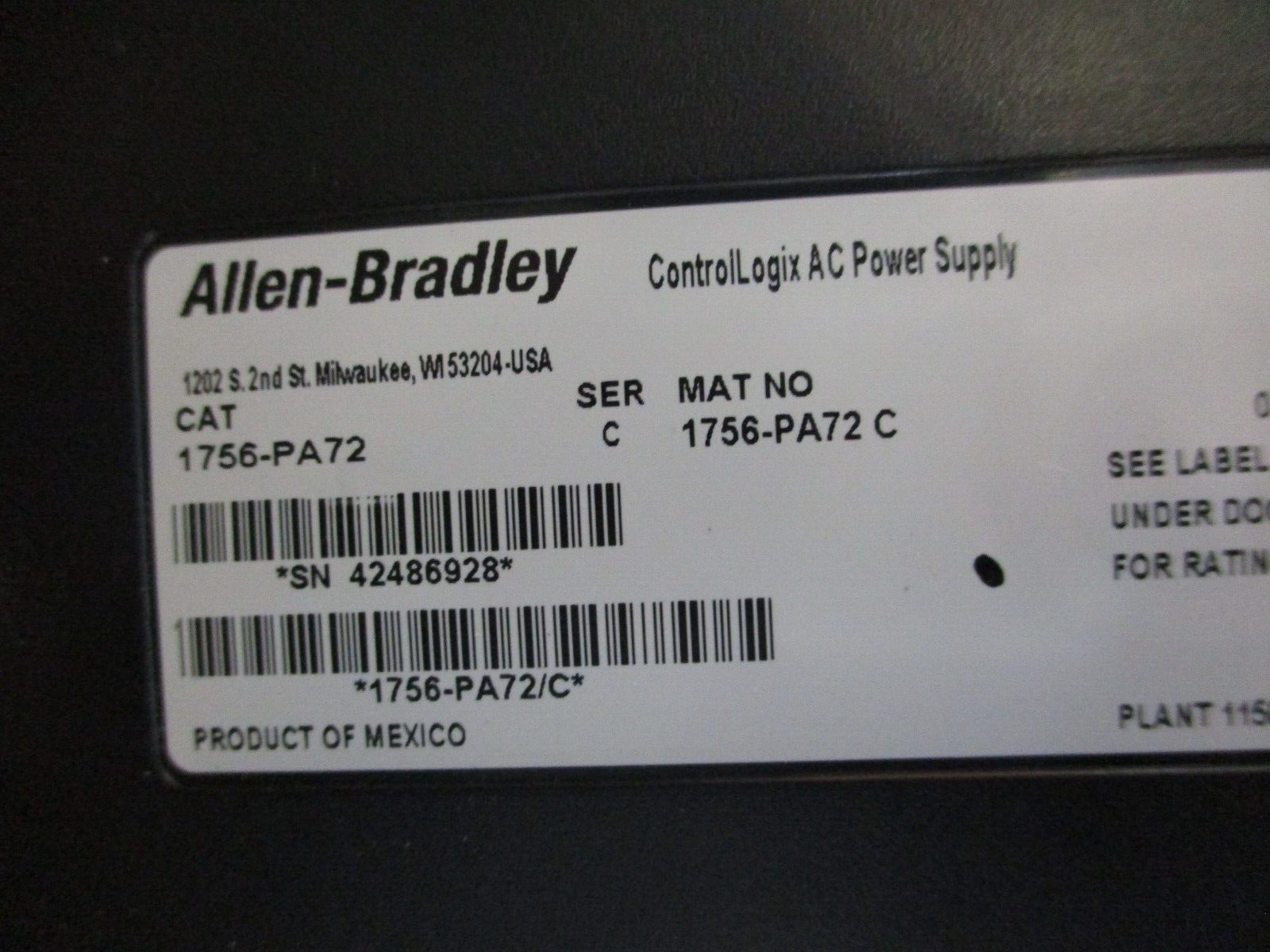 Allen-Bradley 13-Slot Chassis w/ Power Supply 1756-A13B / 1756-PA72C Used