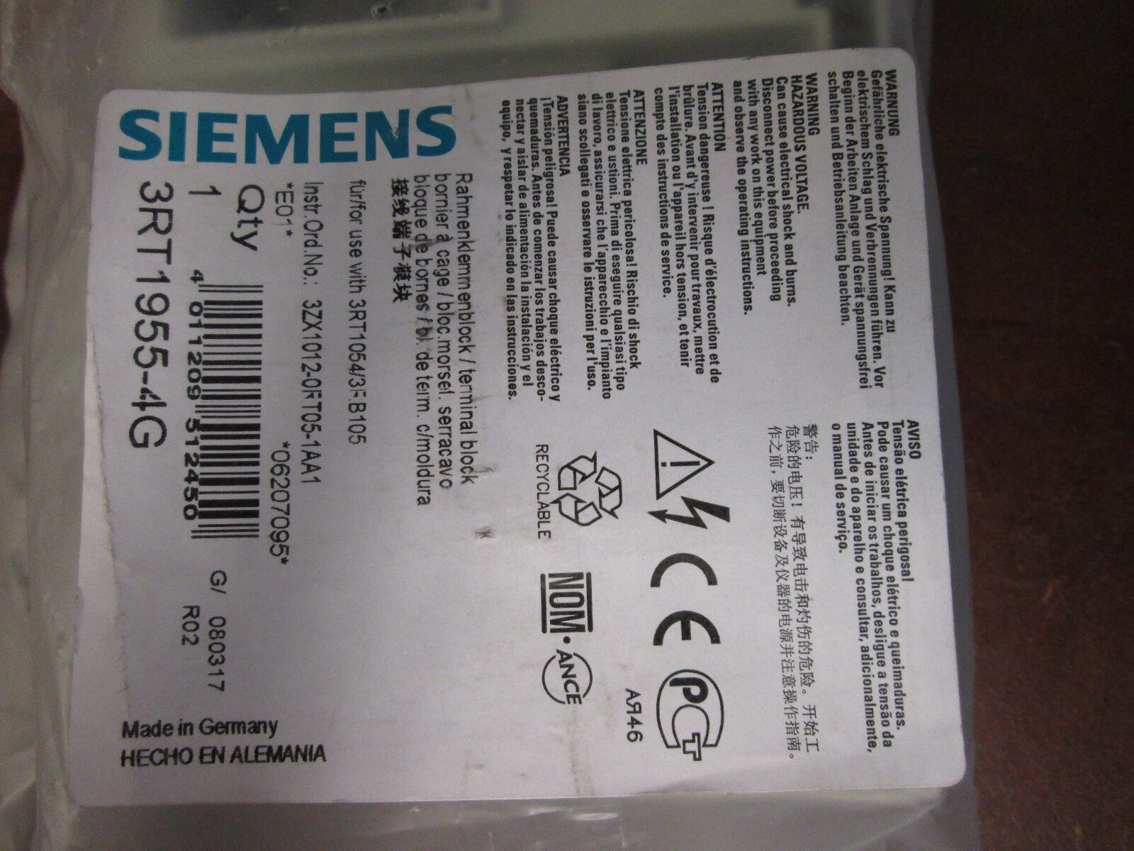 Siemens Wire Lug Kit 3RT1955-4G New Surplus