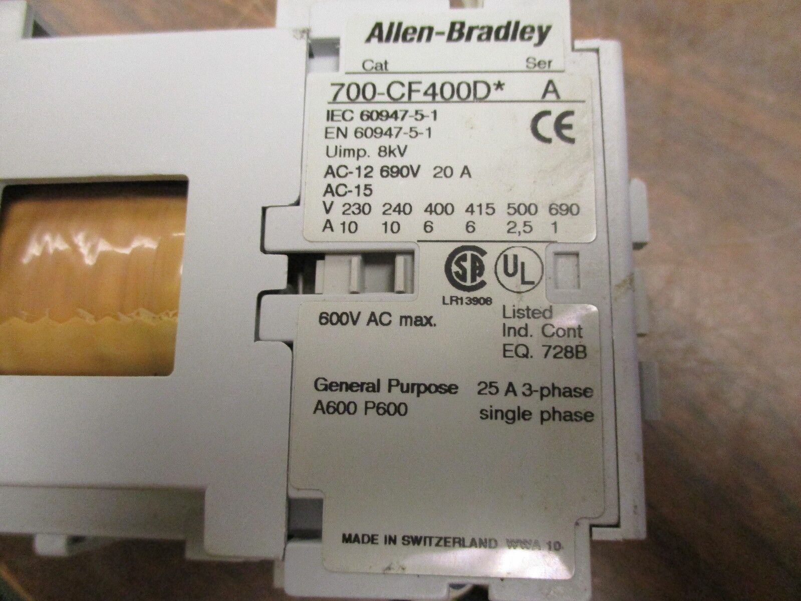 Allen-Bradley Contactor 700-CF400D* 24VDC Coil 25A 600V Used