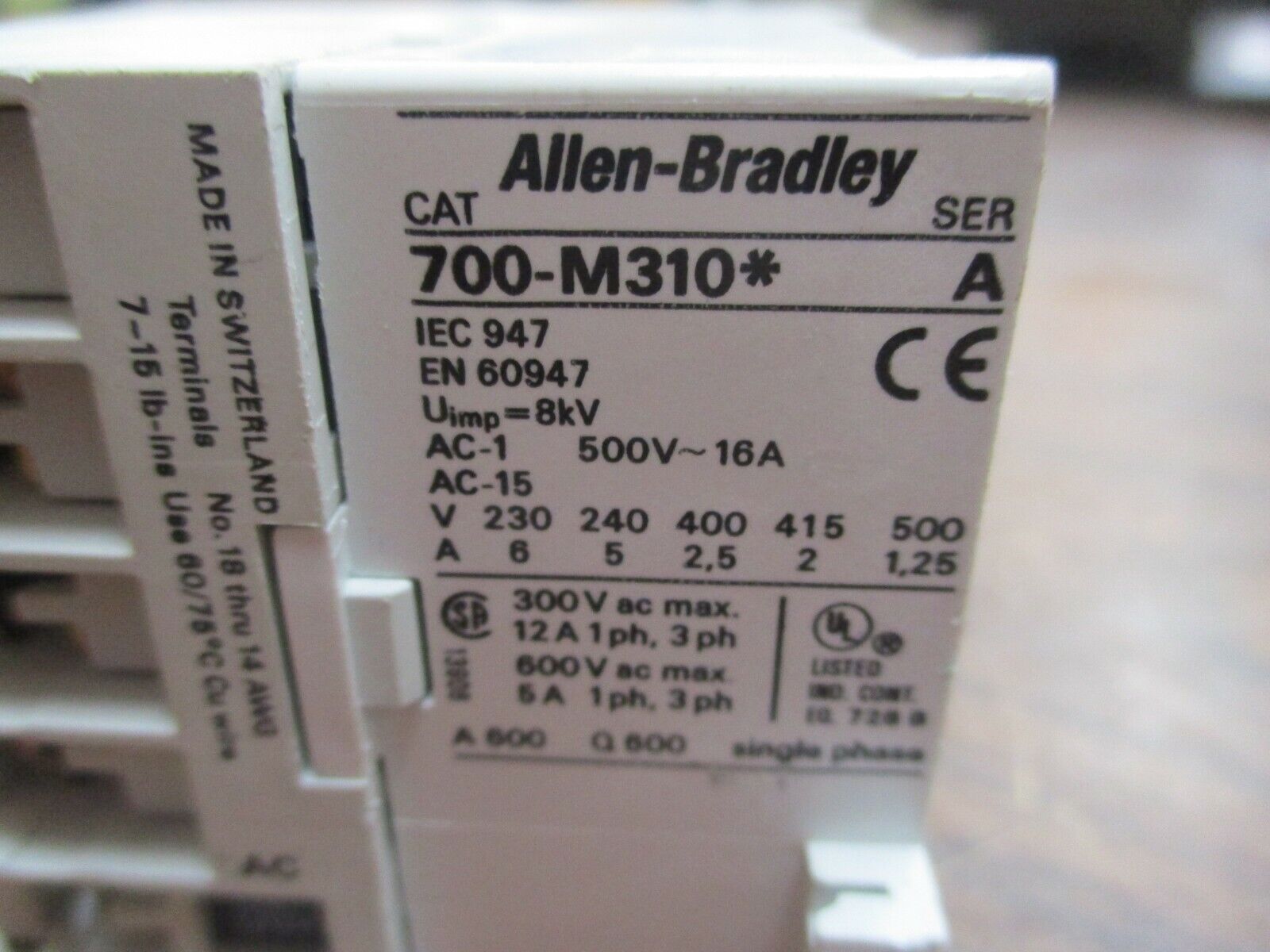 Allen-Bradley Contactor 700-M310* 110-120V Coil 12A@300V 5A@600V Used
