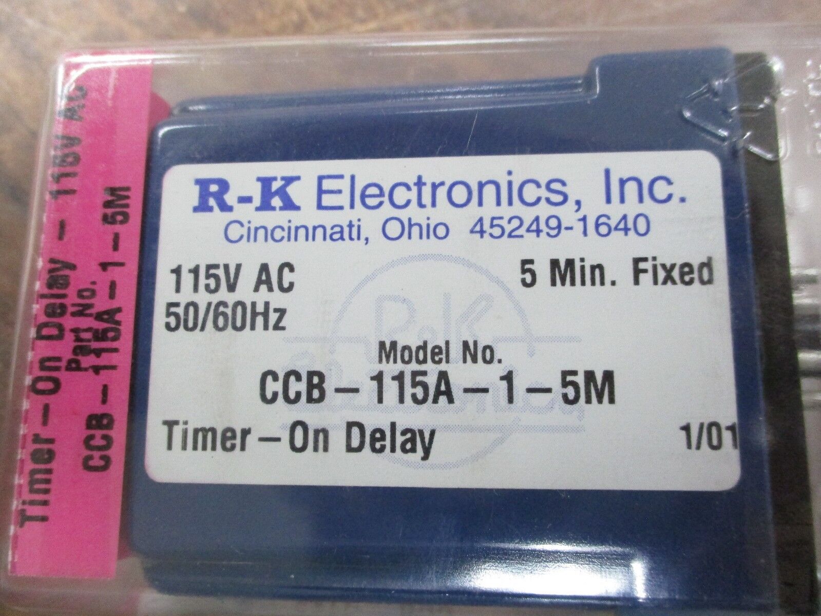 R-K Electronics On Delay Timer CCB-115A-1-5M 115VAC 50/60Hz 5 Min Fixed