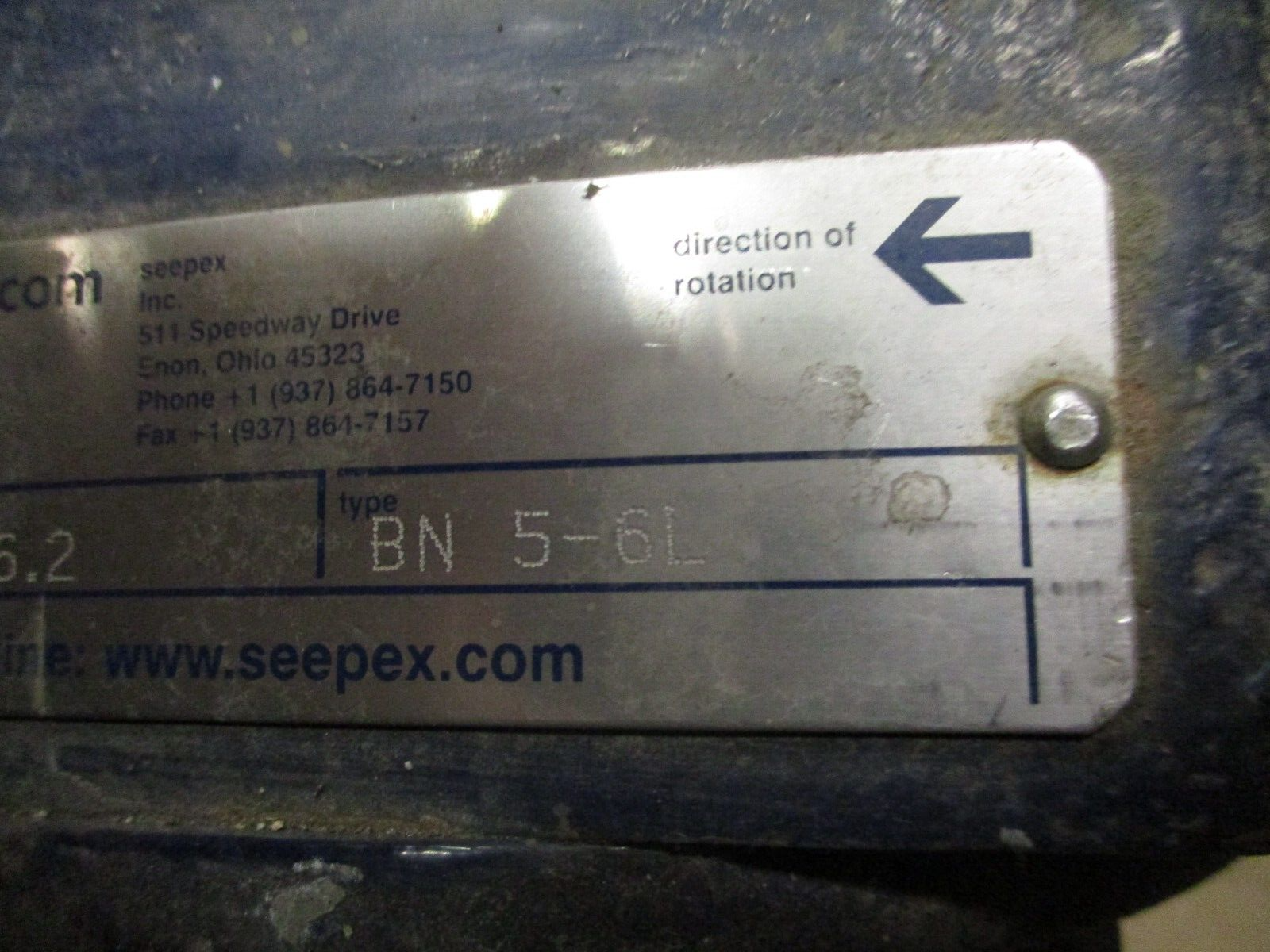 Seepex Progressive Cavity Pump BN 5-6L 3HP 576RPM 230/460V Used