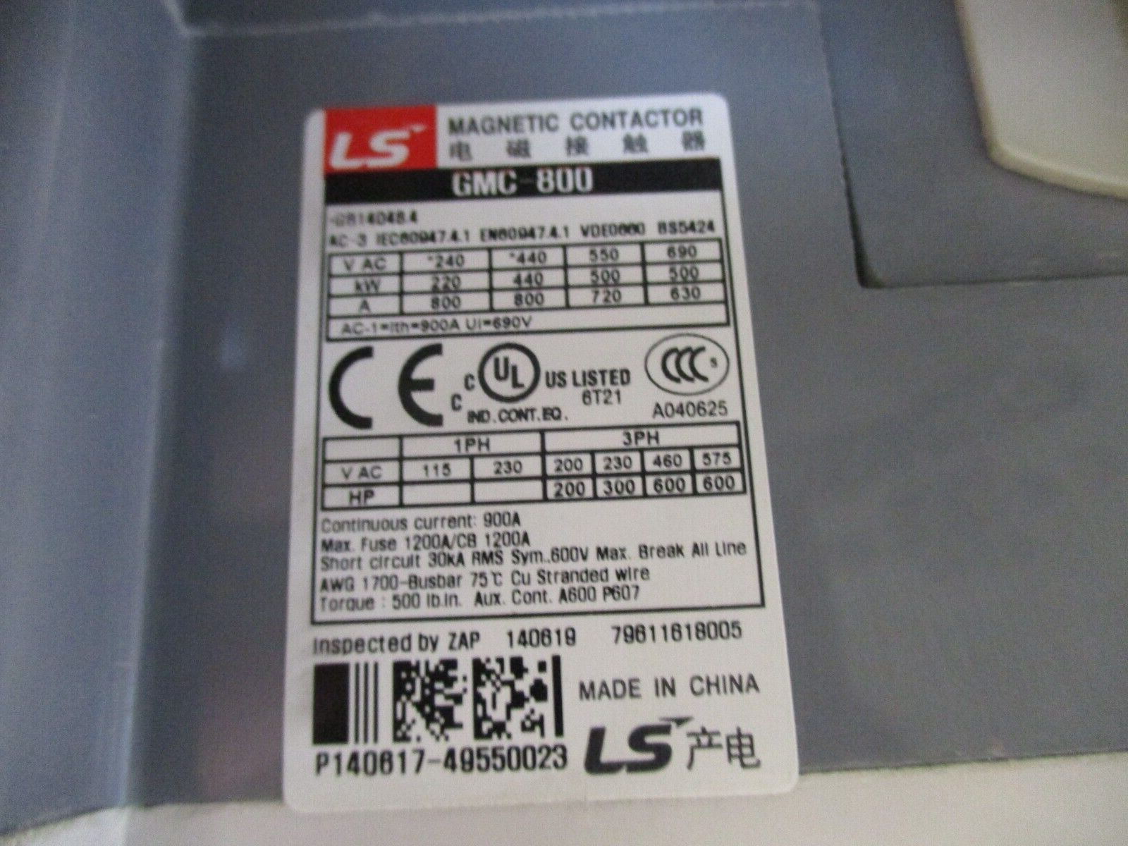 LS Meta MEC Contactor GMC-800 800A 600V Used
