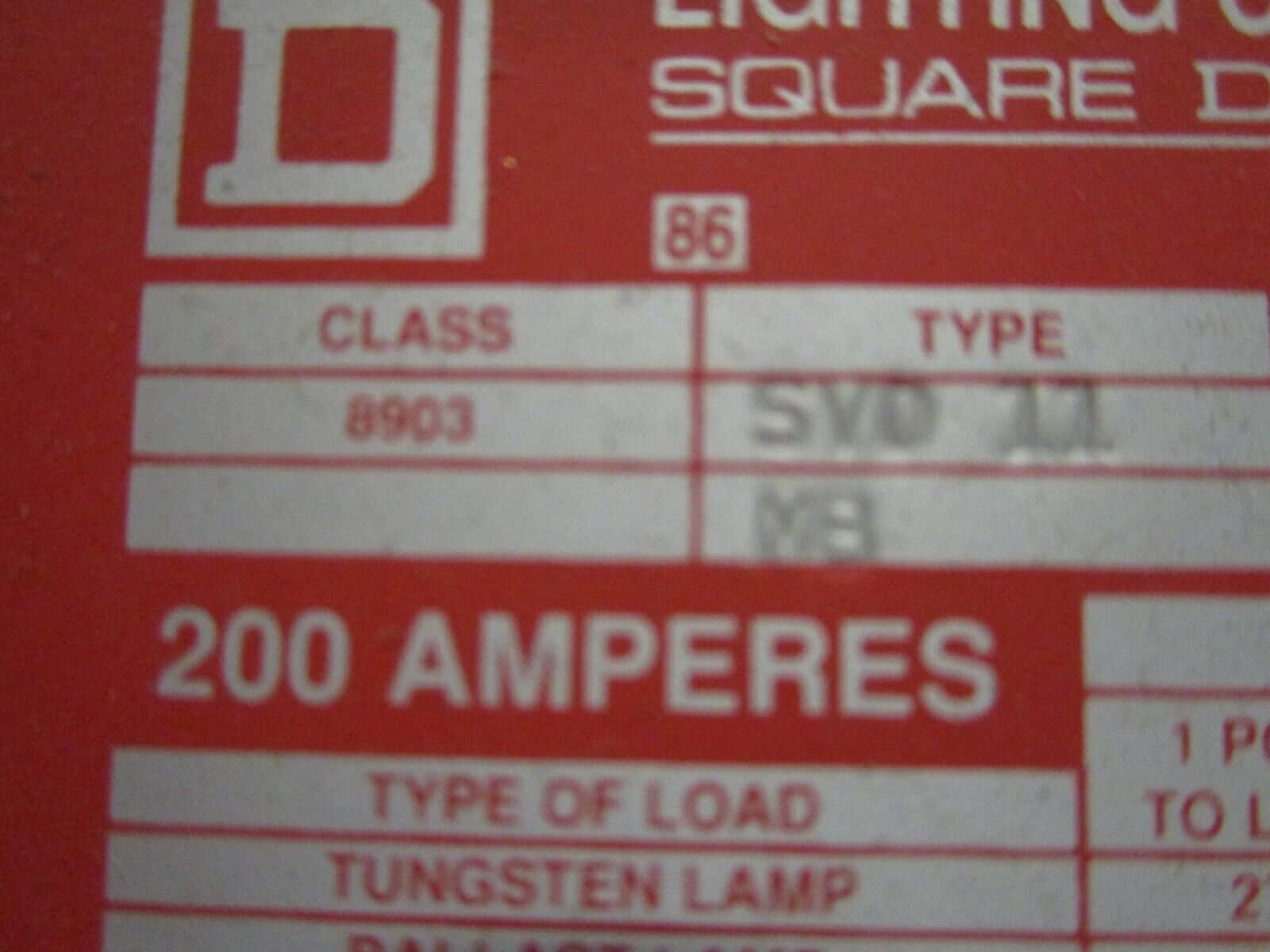 Square D Enclosed Lighting Contactor 8903 SVO11 MB Ser. B 120V Coil 200A 600V