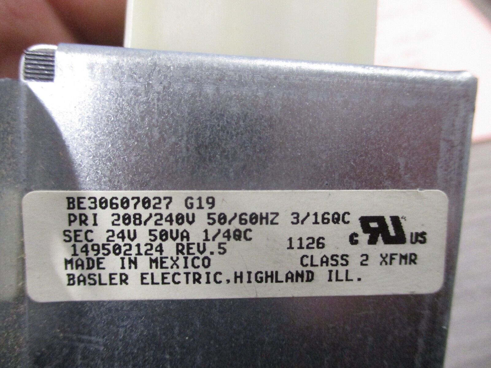 Basler Electric Transformer BE30607027 G19 50VA Pri:208/240V Sec:24V 50/60Hz