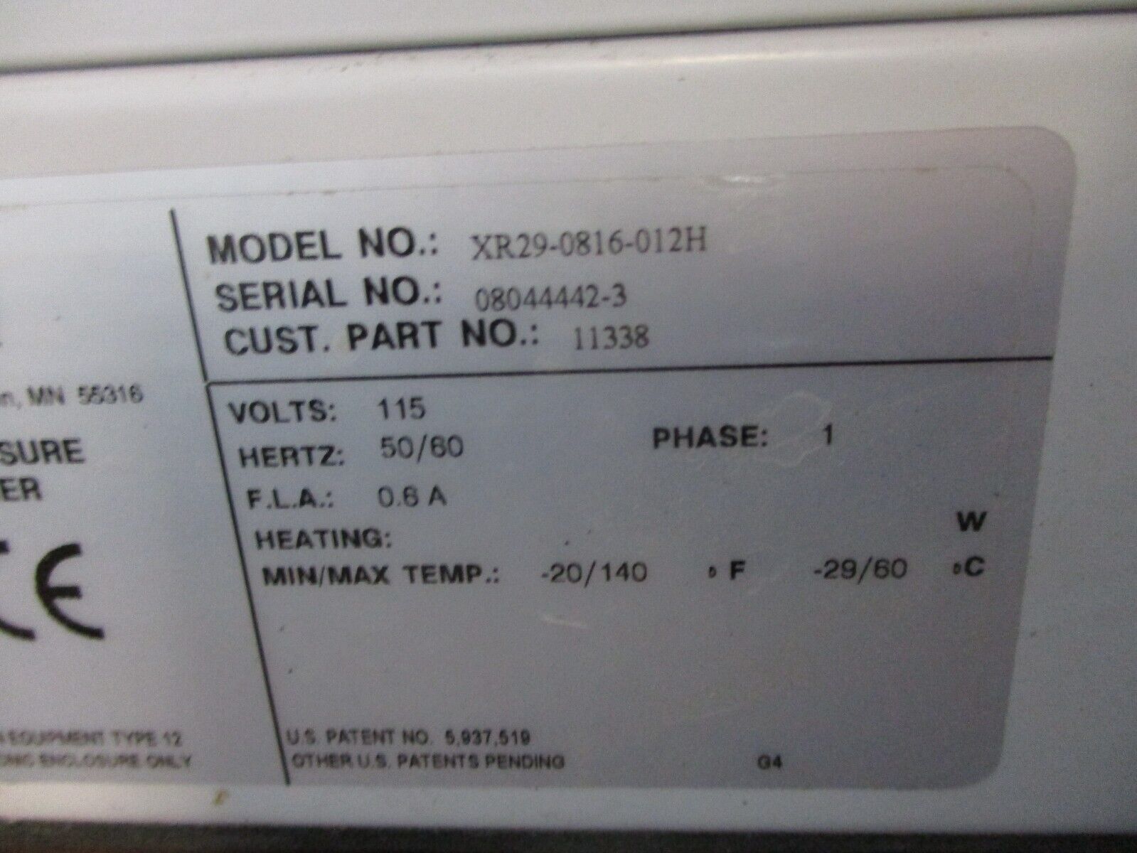 McLean Proair Heat Exchanger XR29-0816-012H 115V 50/60Hz 1Ph 0.6A Used