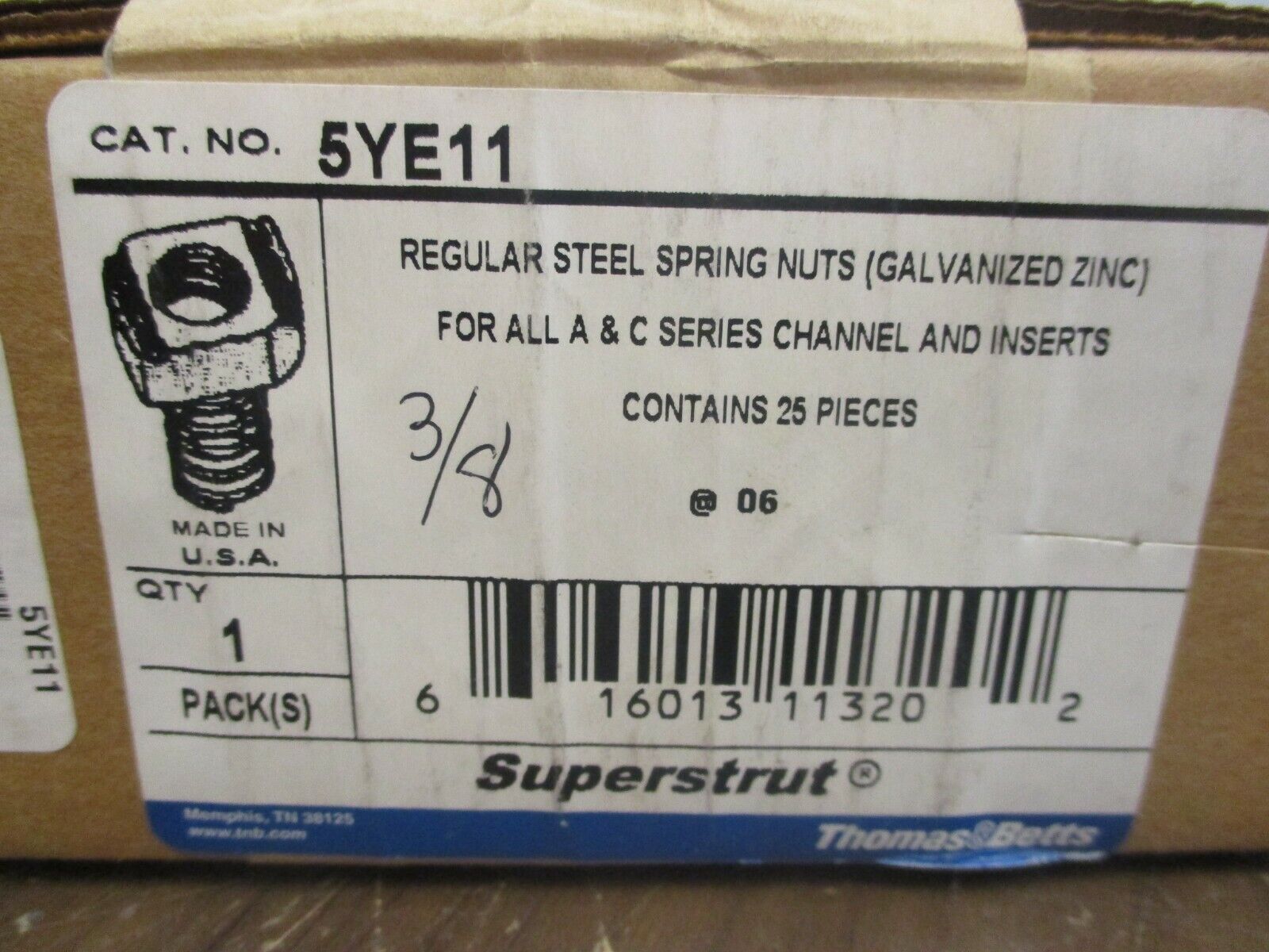 Thomas &  Betts Superstrut Spring Nut 5YE11 Galvanized Steel 3/8" *Box of 25*