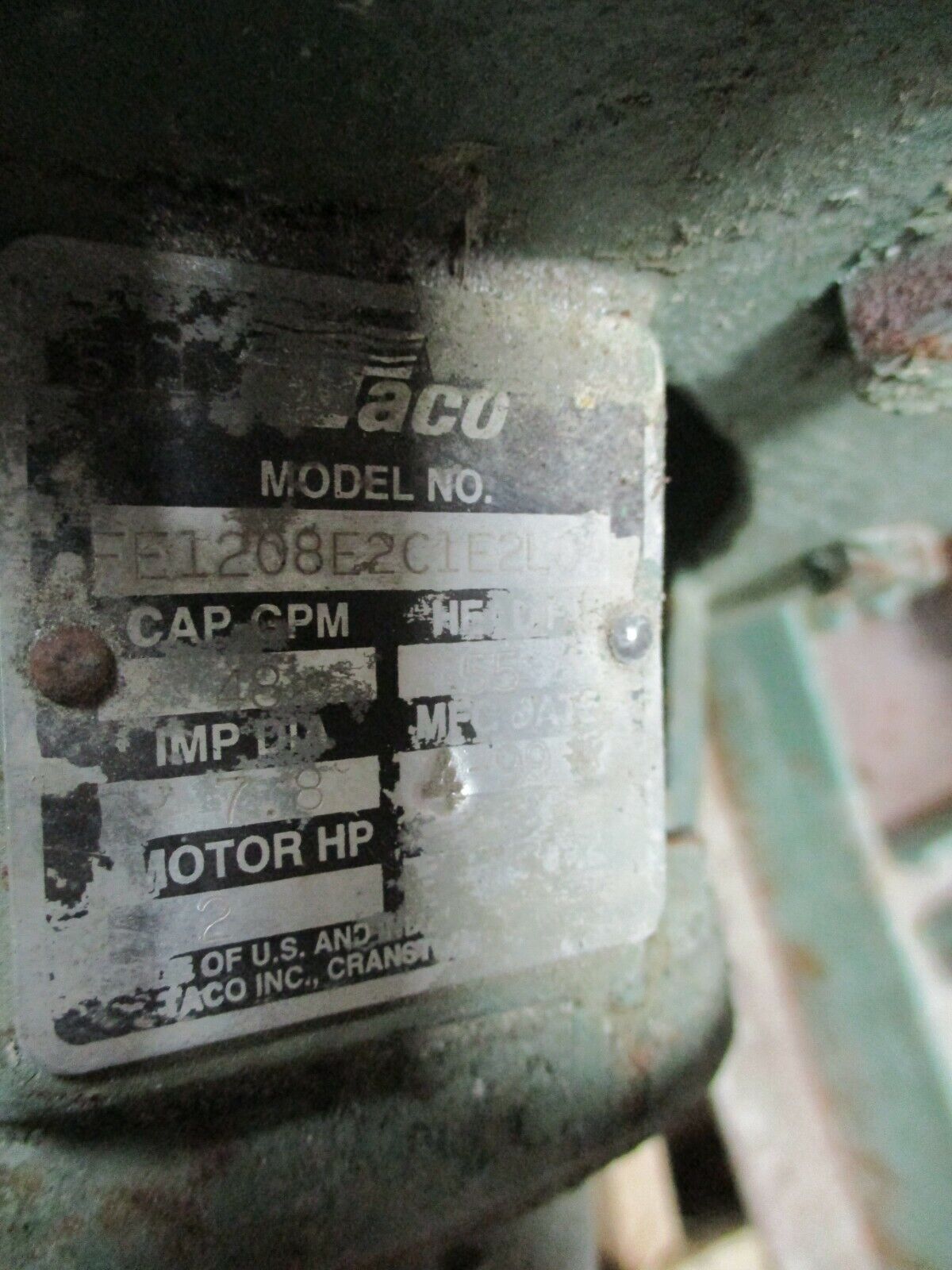 Taco Pump FE1208E2C1E2L0A 2HP 1750RPM 55ft Head 48GPM Used