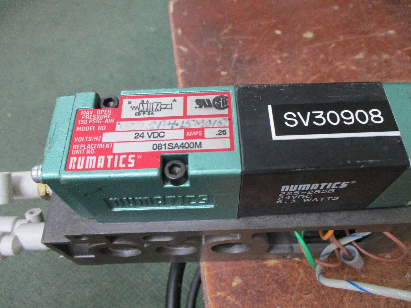 Numotics Solenoid Valve 0825A415M015T 24VDC 0.26A 150PSIG Used