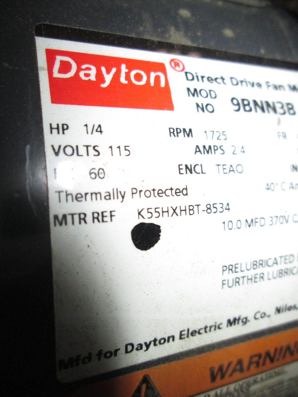 Dayton Exhaust Fan 3C218G 24" fan w/ mount Motor: 9BNN3B 1/4HP 115V 2.4A Used