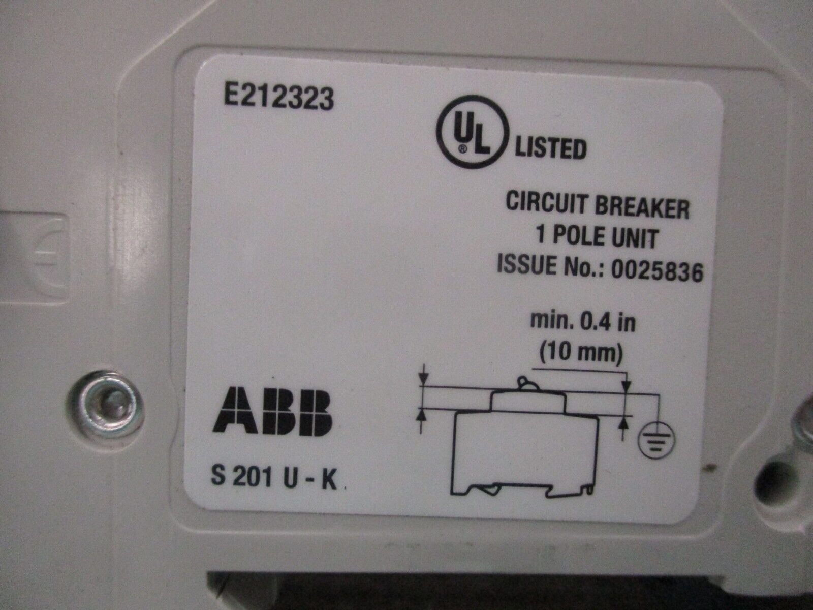 ABB Circuit Breaker W/IP Adder S201 U K 15 A 15A 240V 2P Used
