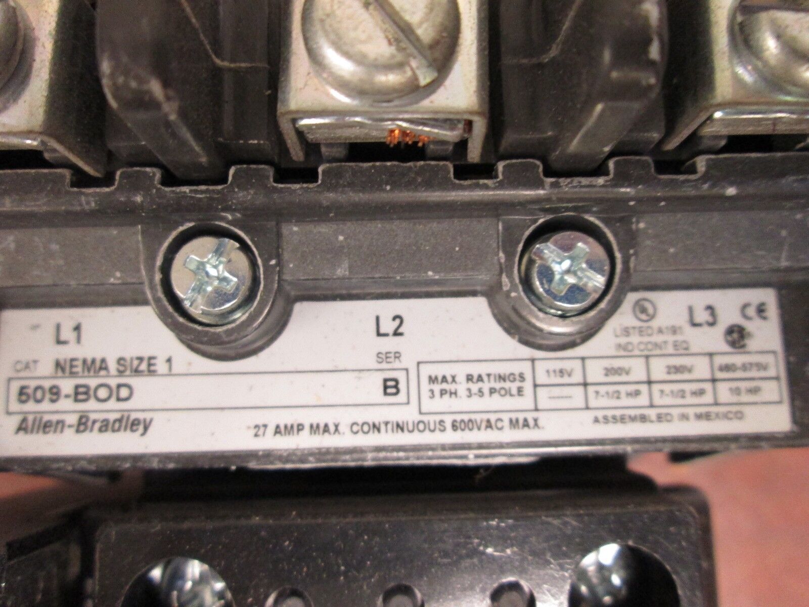 Allen-Bradley Starter 509-BOD Size 1 115-120V Coil Overload: 3-15A Used