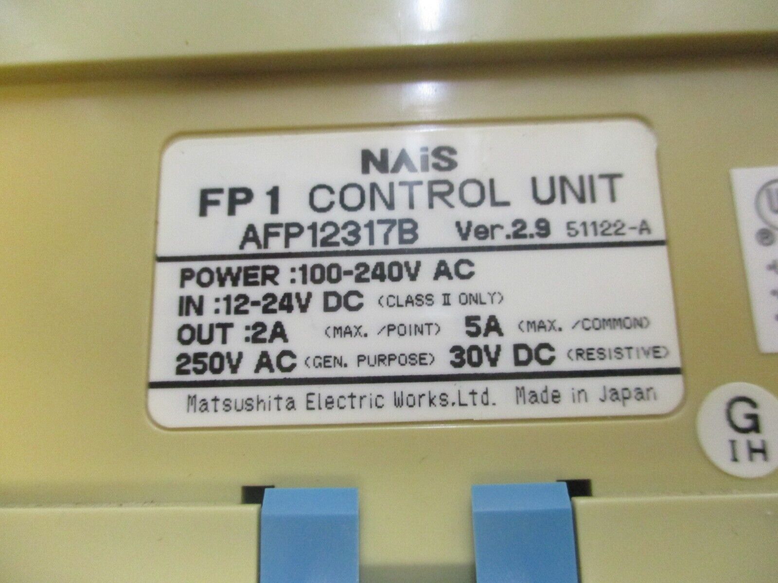 Matsughita MAiSFP1-C14 Control Unit AFP12317B Ver. 2.9 5A Max 250V AC Used