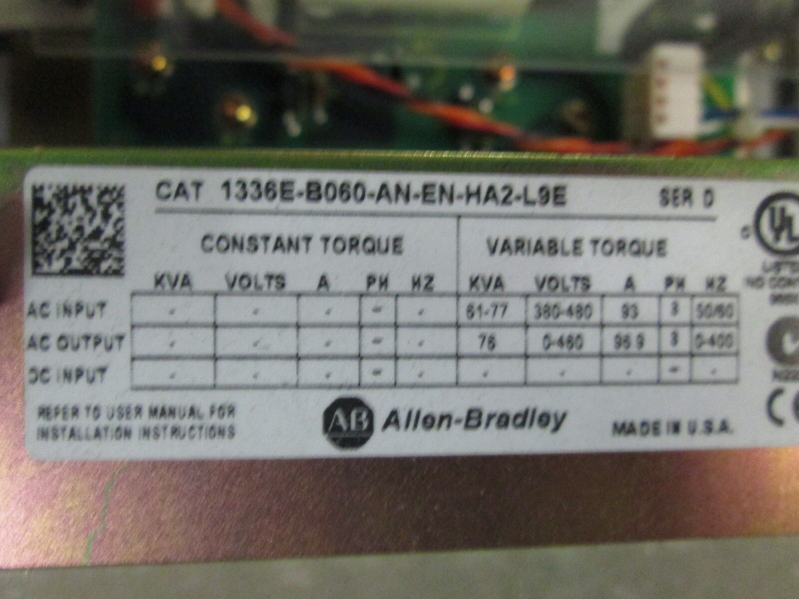 Allen-Bradley AC Drive 1336E-B060-AN-EN-HA2-L9E 60HP *New Pullout*