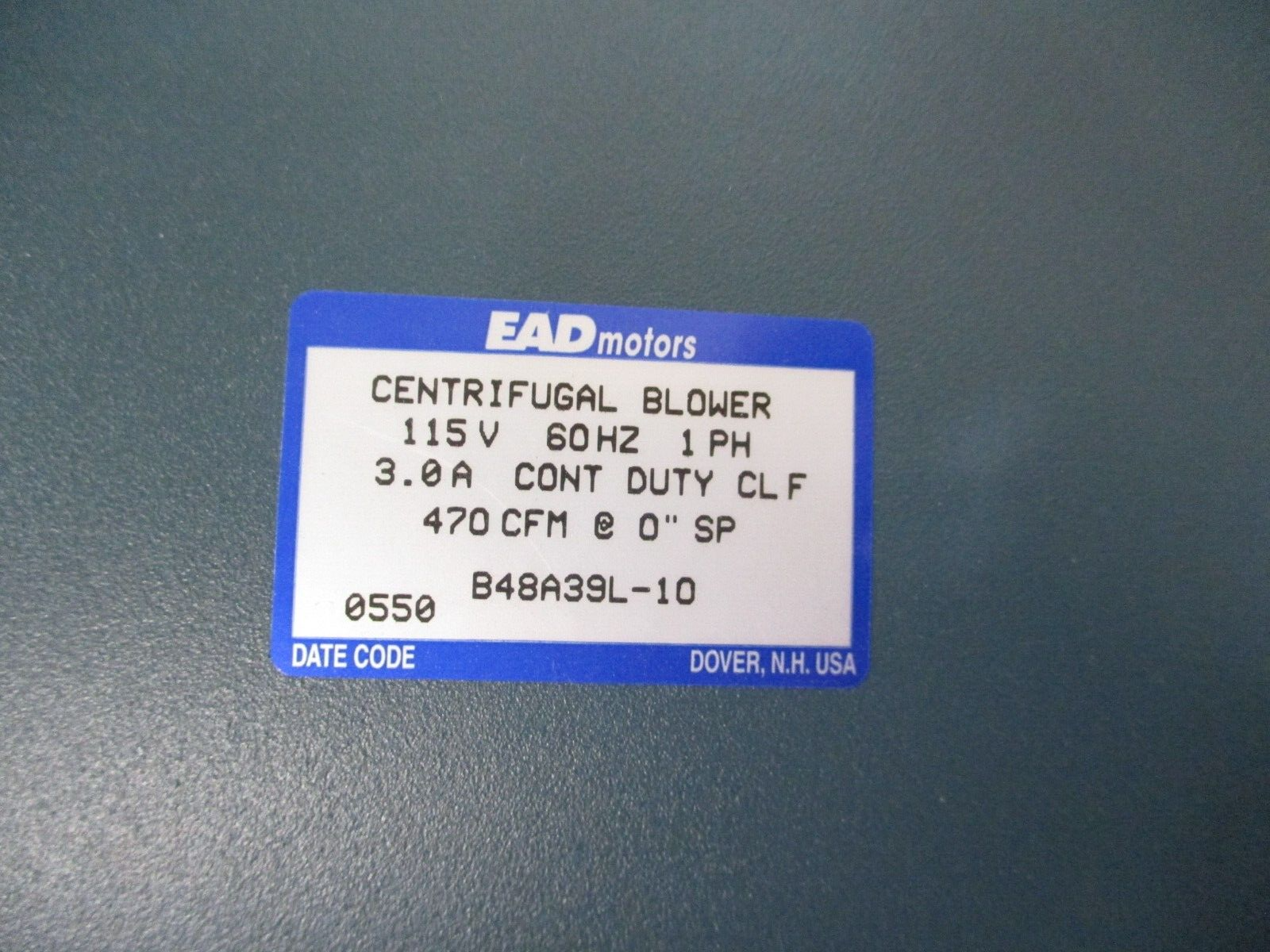 EAD Motors Centrifugal Blower B48A39L-10 470CFM 115V 1Ph 60Hz Used