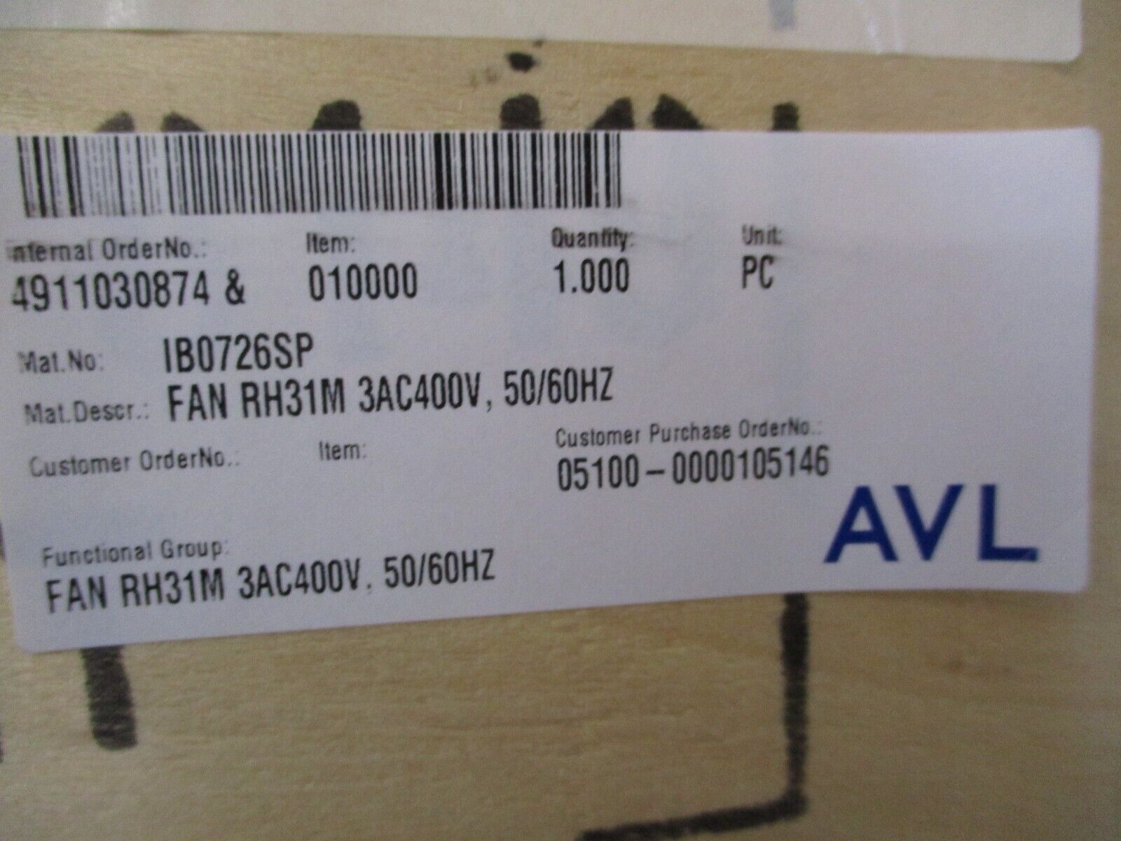 AVL RH31M Centrifugal Fan IB0726SP 400V 3Ph 50/60Hz New Surplus