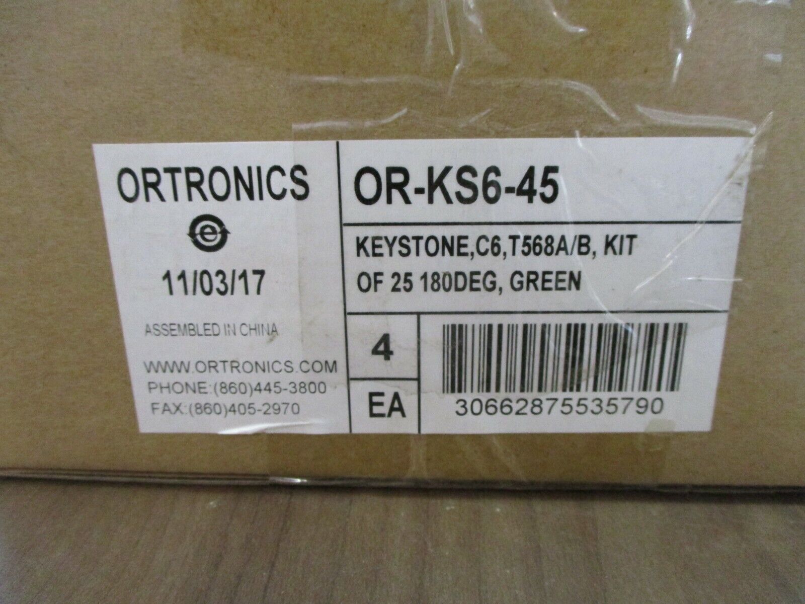 Ortronics Keystone Category 6 Jack OR-KS6-45 T568A/B Green *Box of 4 Kits of 25*