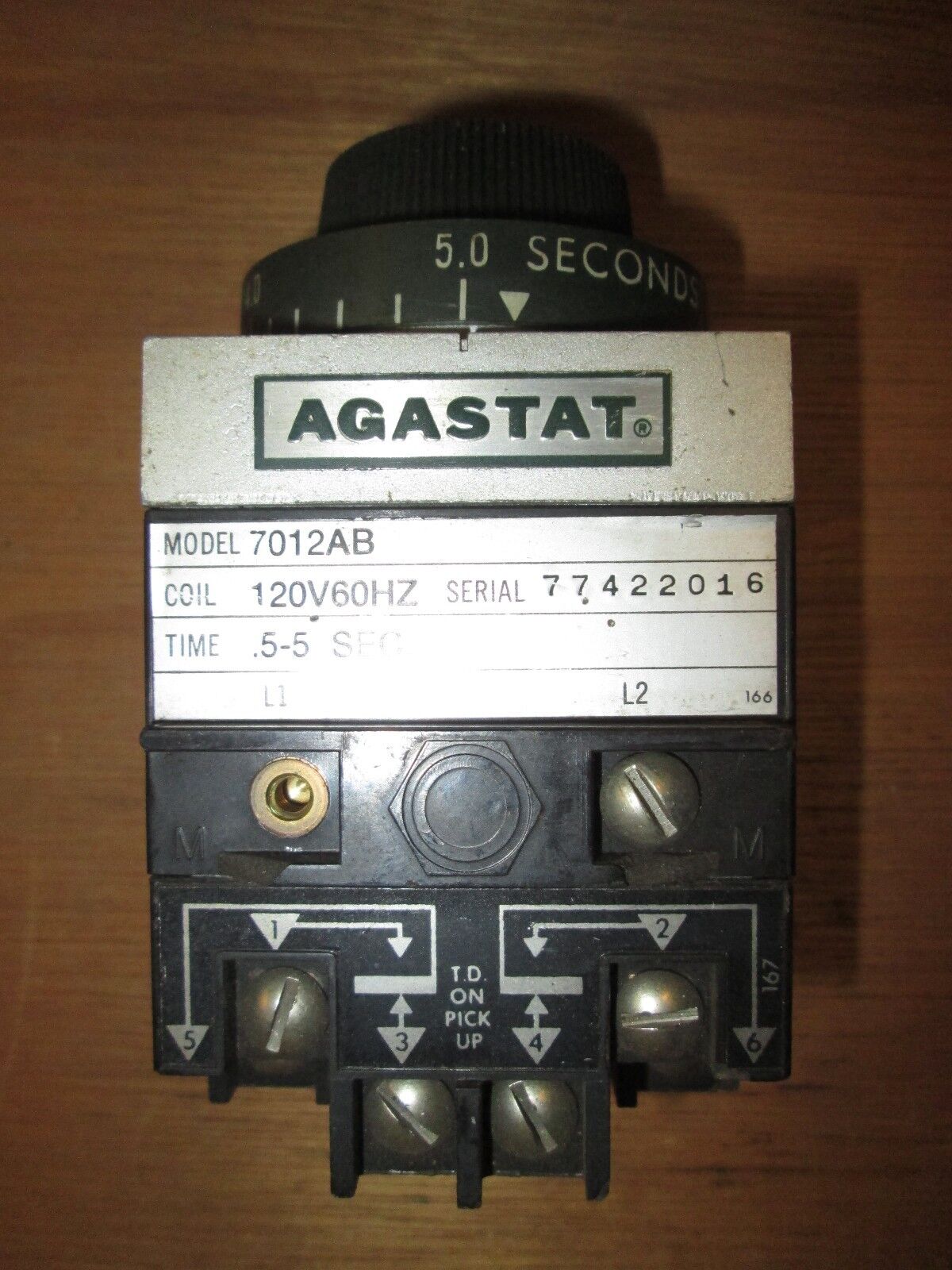Agastat  Timer  7012AB  0.5-5 Secs  120V coil  60Hz  no base  Used