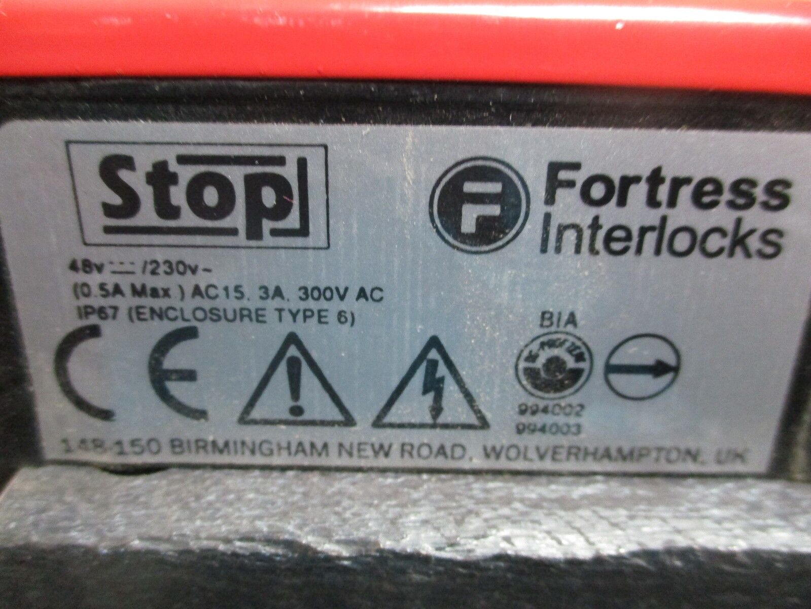 Fortress Interlock Stop Safety Switch Type 6 Enclosure 48/230V Used