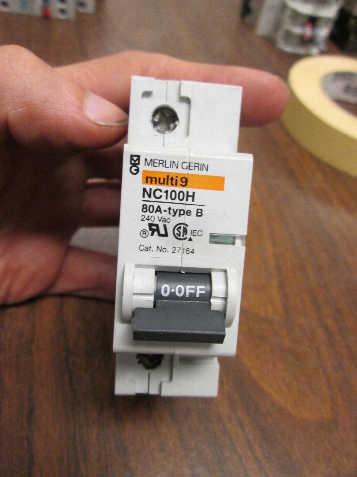 Merlin Gerin Circuit Breaker 27164 NC100H 80A 240VAC Type B 1P Used