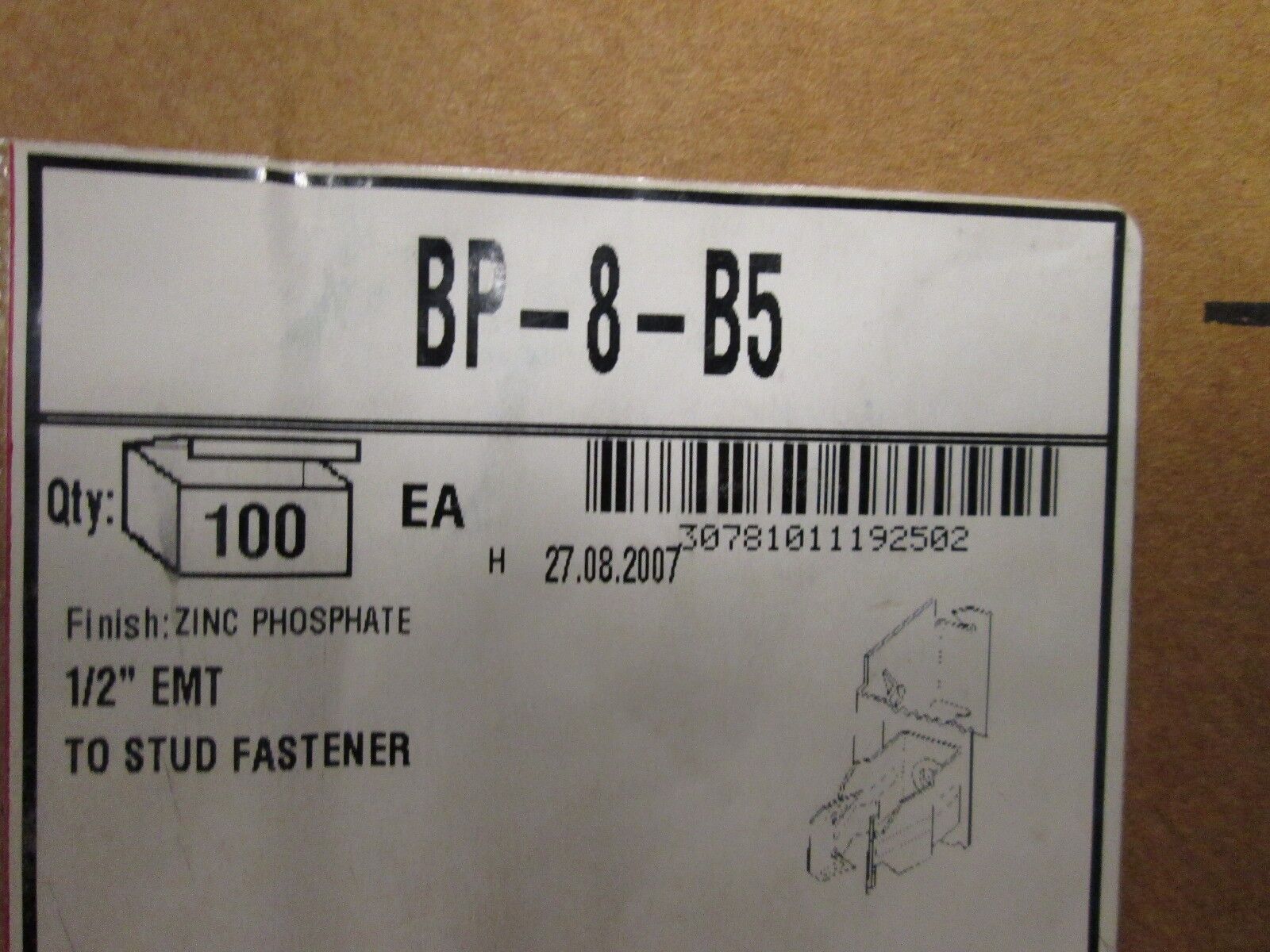 Cooper/B-Line Conduit to Stud Fastener BP-8-B5 *Approx 90* 1/2" EMT Conduit