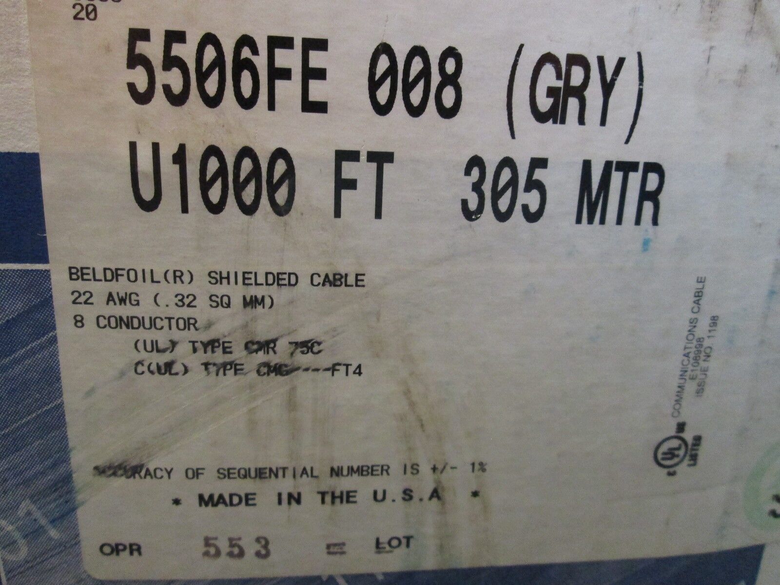 Belden Beldfoil Shielded Cable 5506FE 008 22AWG 8-Conductor *Approx 566ft*