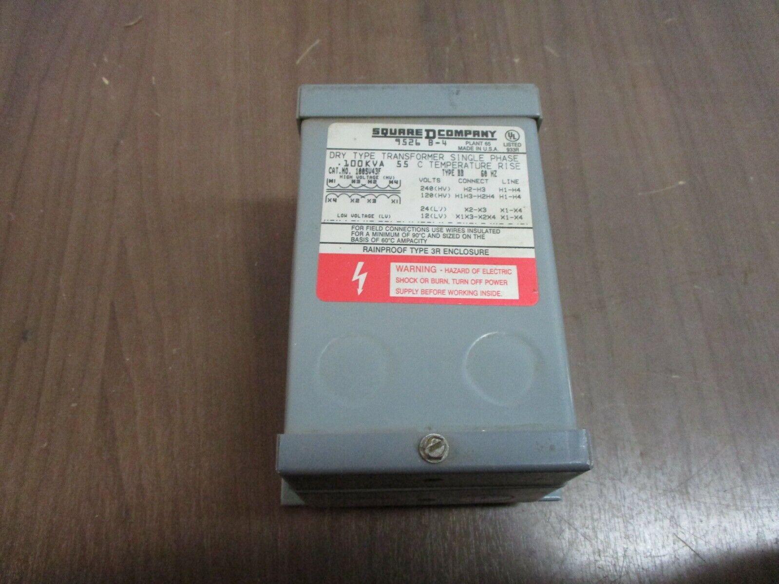 Square D Type 3R Transformer 100SV43F 0.100kVA Pri: 120/240V Sec: 12/24V 60Hz
