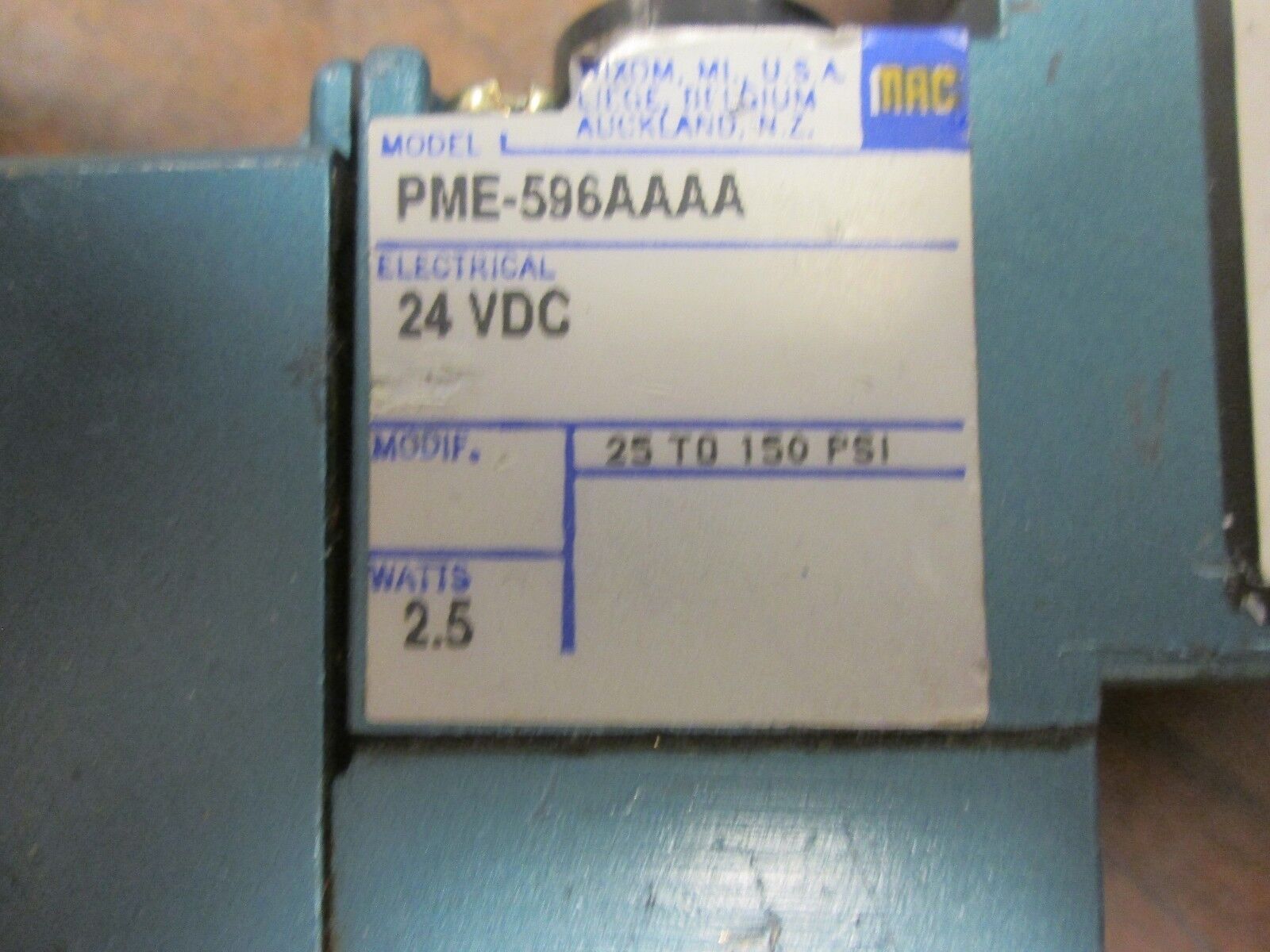 MAC Valve w/ Solenoid 812C-PM-596AA-212/PME-596AAAA 24VDC 150PSI Used