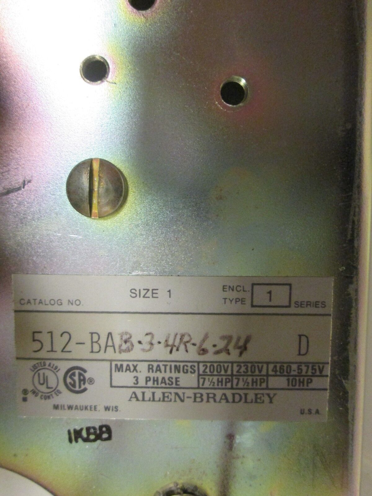Allen-Bradley Non-Fusible Combination 512-BAB-3-4R-6-24 Size 1 120V Coil Used