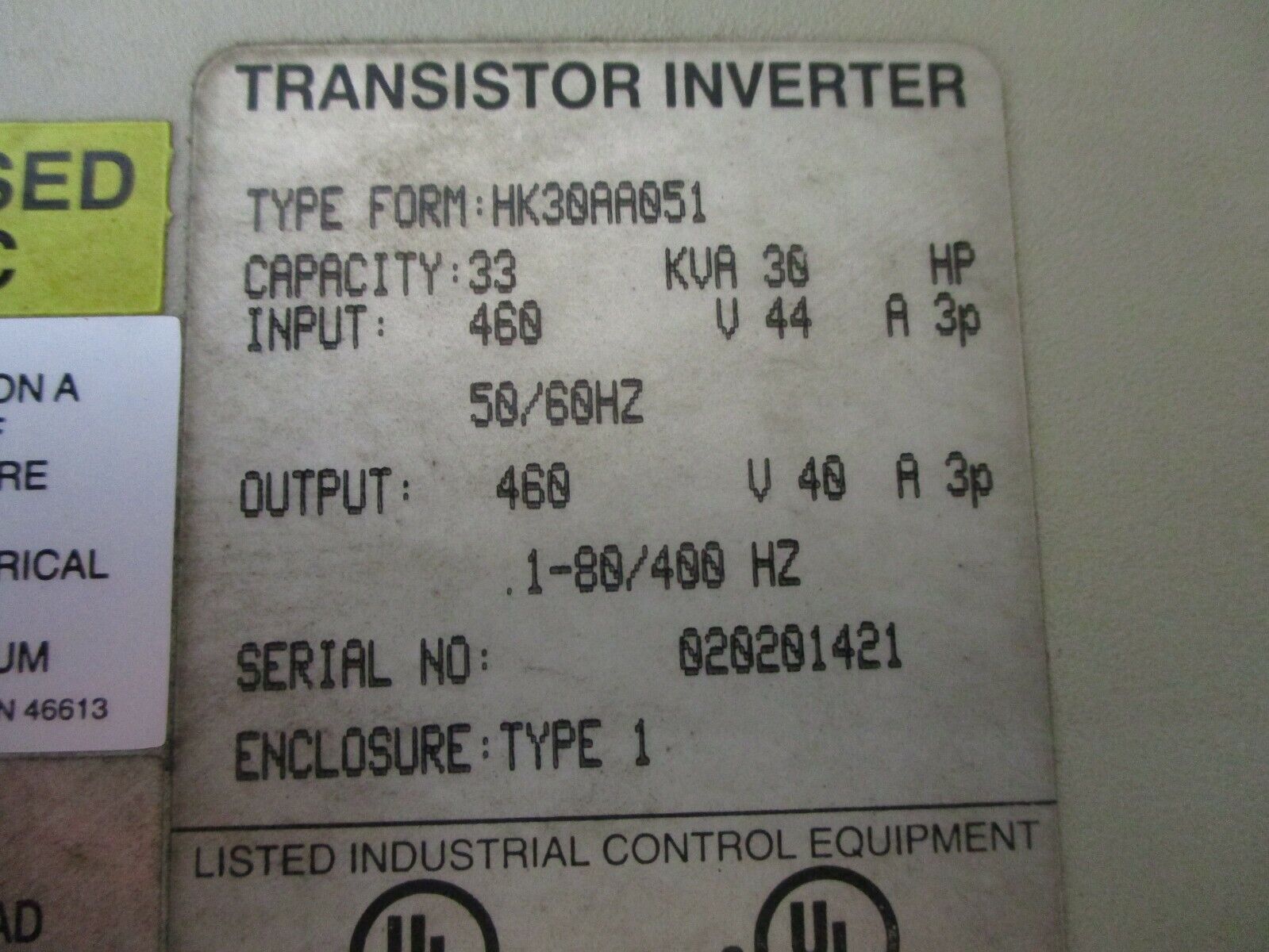 Toshiba E3 AC Drive HK30AA051 30HP 3Ph Used