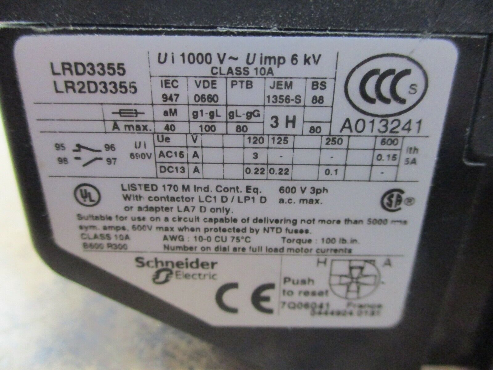 Schneider Electric Solid State Overload LRD3355/LR2D3355 Trip: 30-40A Used