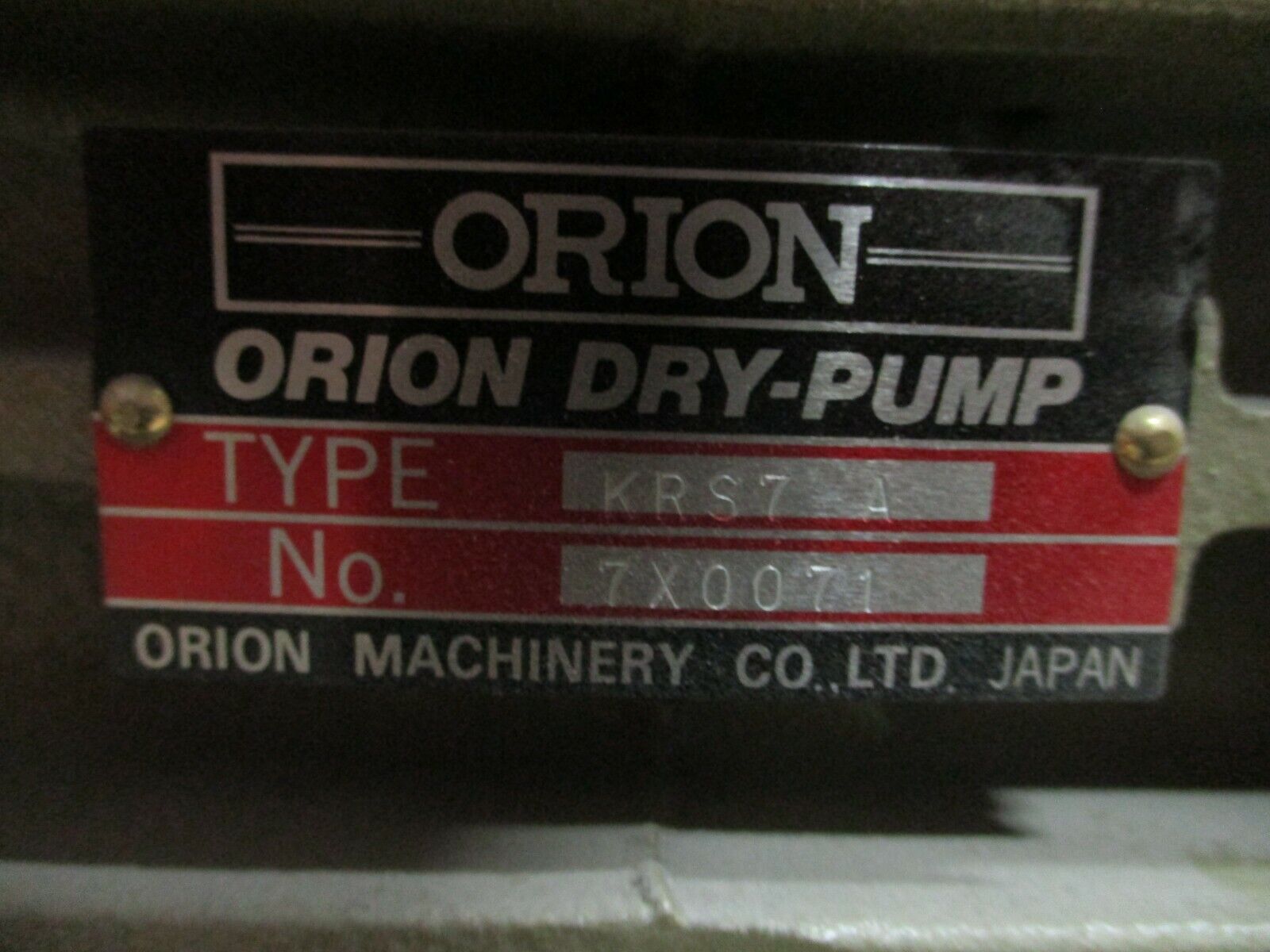 Orion Dry-Pump Package KRS7 A 3HP 1800RPM 115/230V 1Ph 60Hz Used