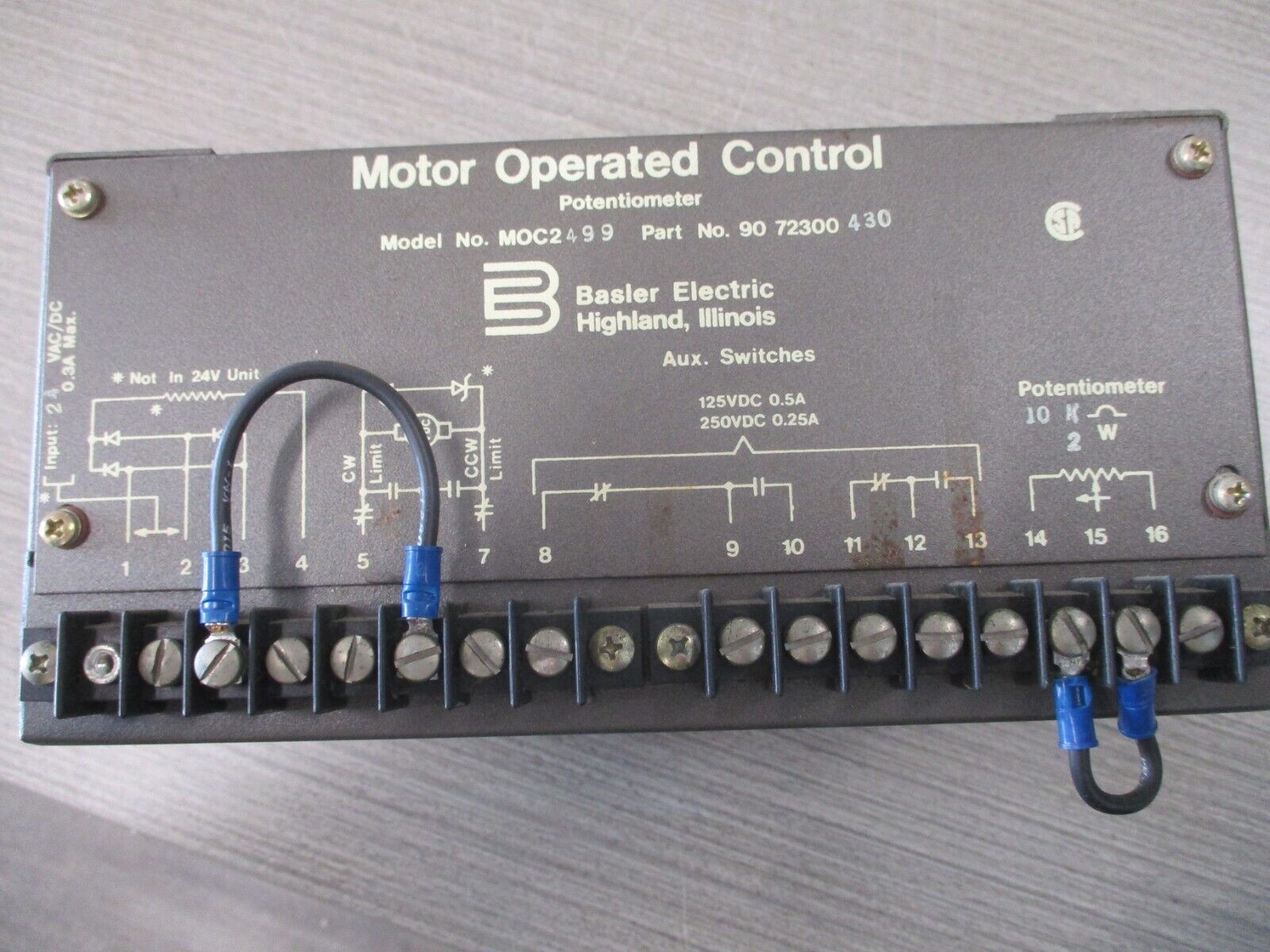 Basler Electric MOC2499 Motor Operated Control / Potentiometer 90 72300430 Used