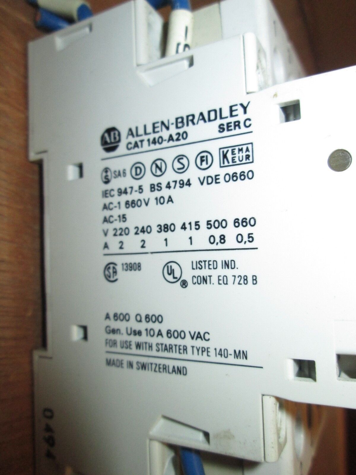 Allen-Bradley  Manual Starter  140-MN-0250  100-A09NZ*3  24V DC coil  Used