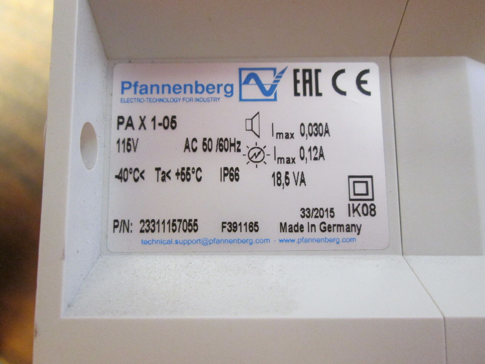 Pfannenberg PAX 1-05 Audible & Visual Signal Appliance 23311157055 115V 50/60Hz
