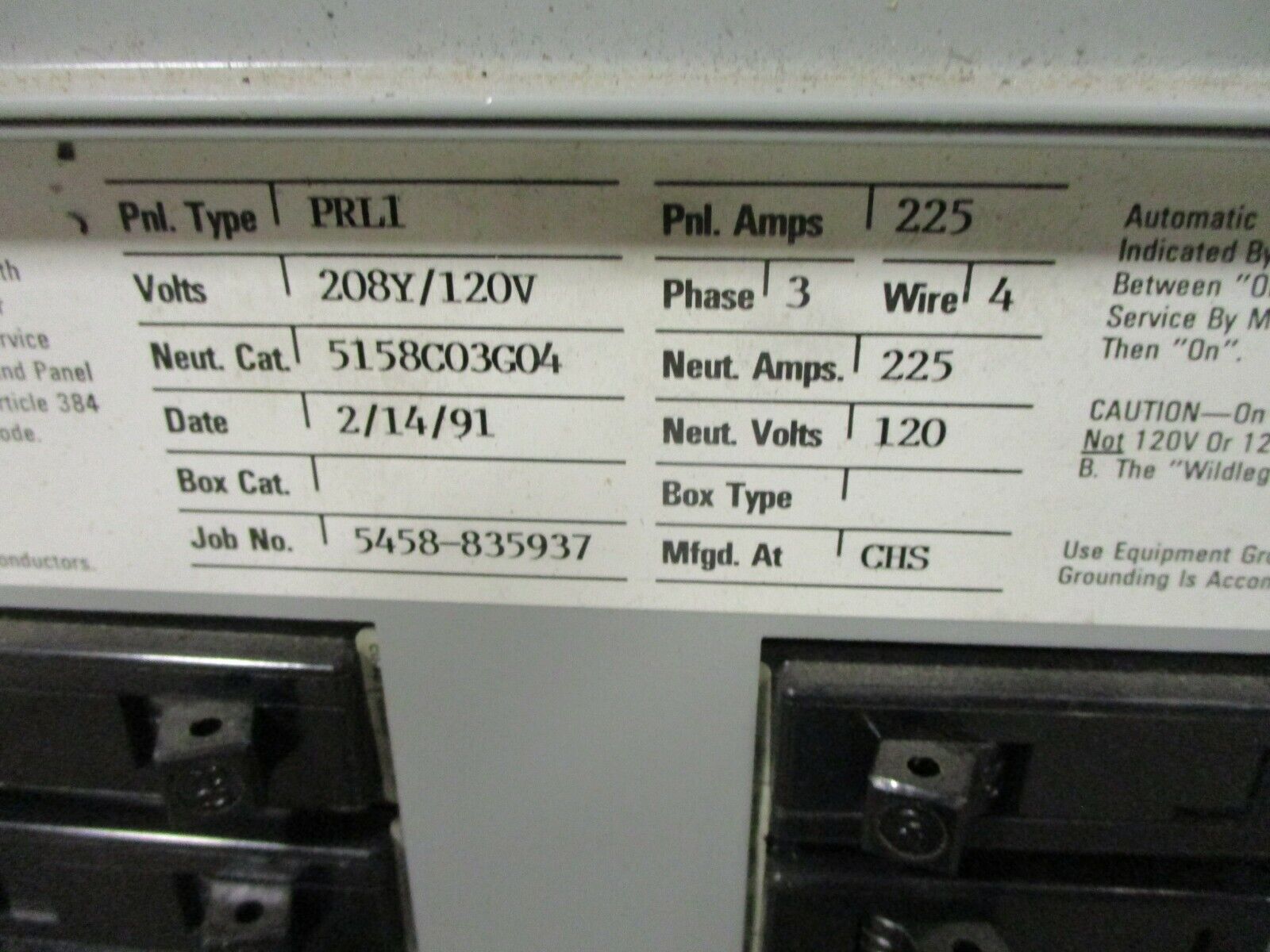 Westinghouse Main Breaker Circuit Breaker Panel 5158C03G04 225A Max 208Y/120 3Ph