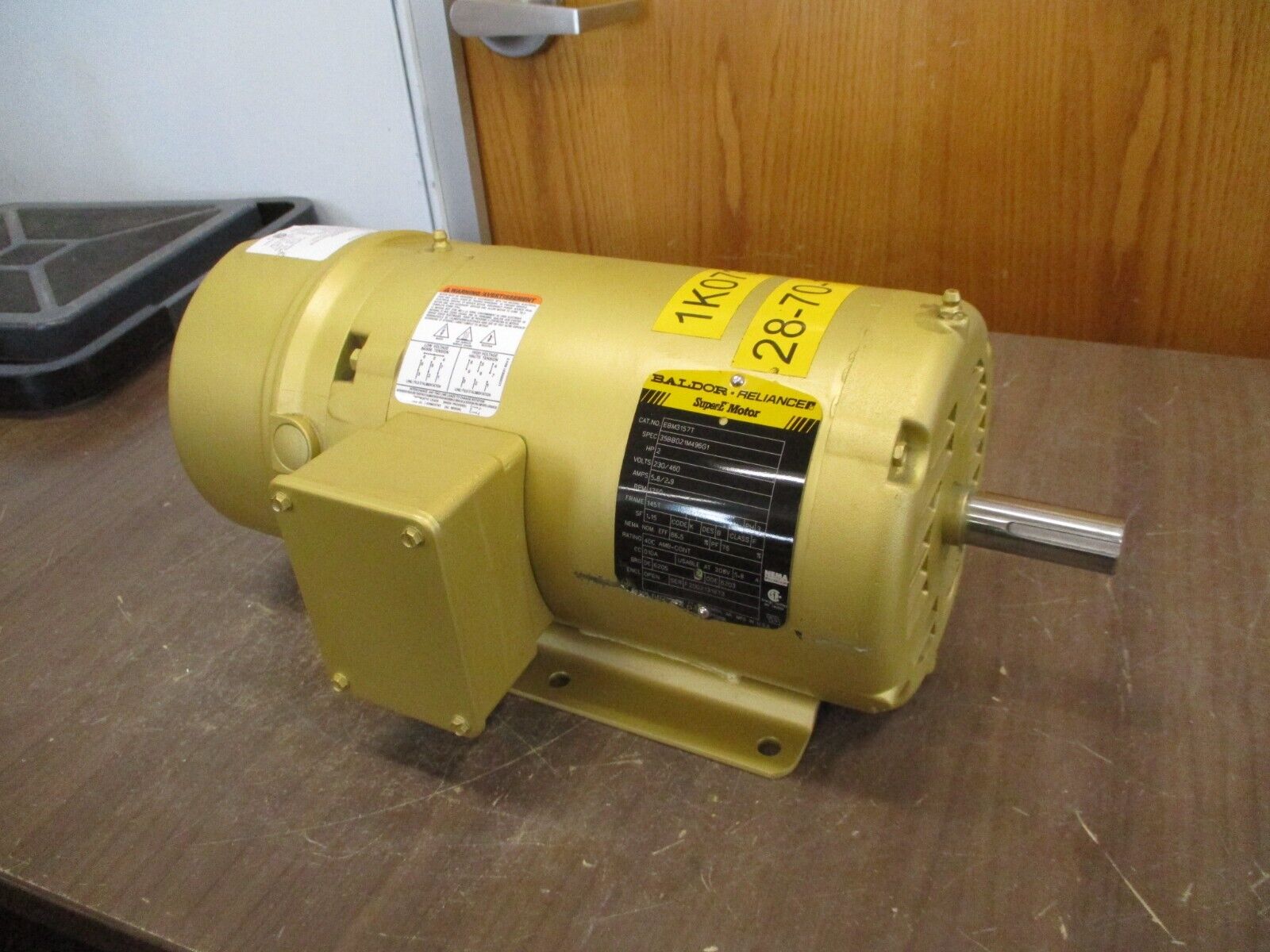 Baldor AC Motor w/ Brake EBM3157T 2HP 1800RPM 230/460V 5.8/2.9A 3Ph 60Hz Used