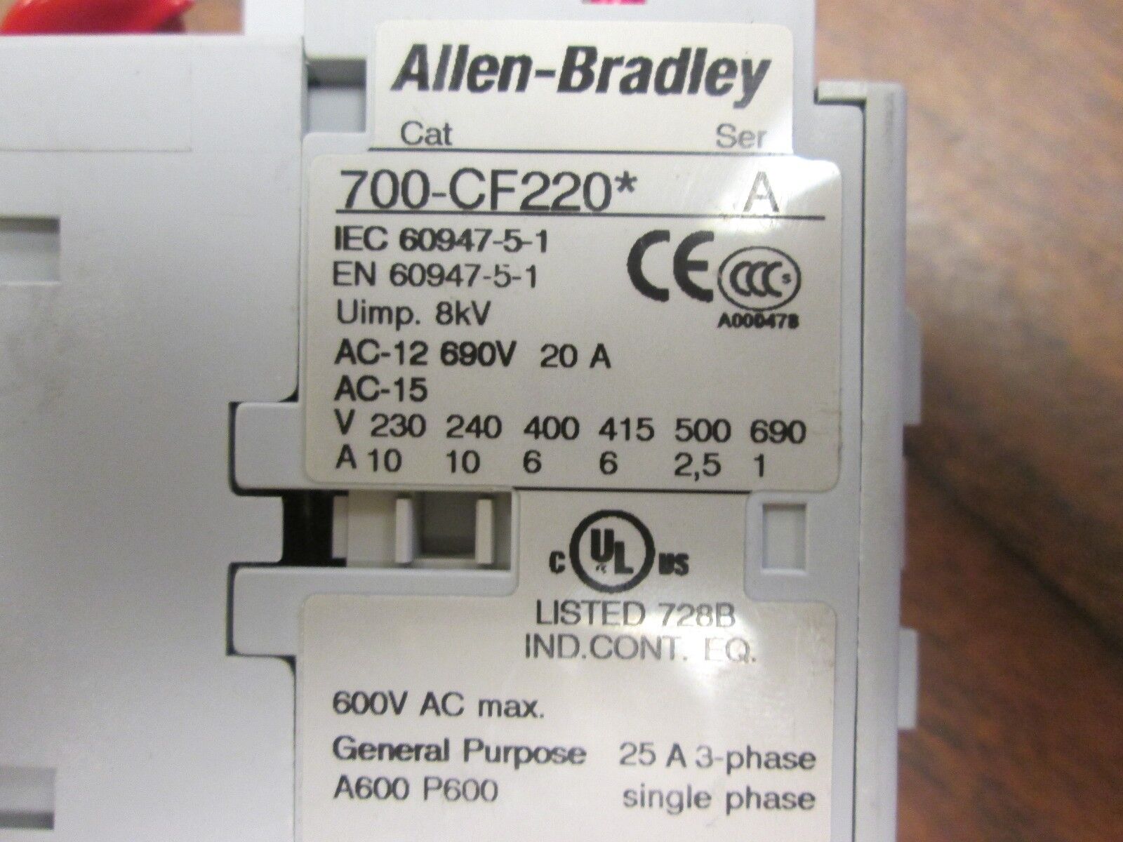 Allen-Bradley Contactor 700-CF220* 120V Coil 25A 600V Used