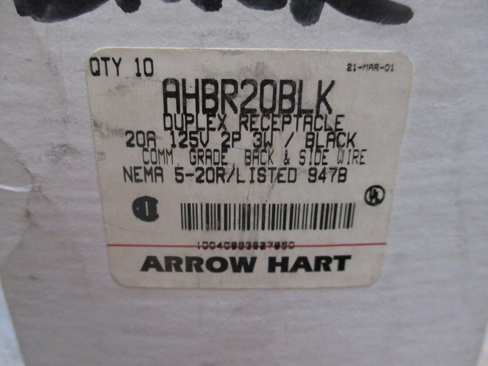 Arrow Hart Receptacle, AHBR20BLK, 20A 125V 3W *Lot of 10* New Surplus