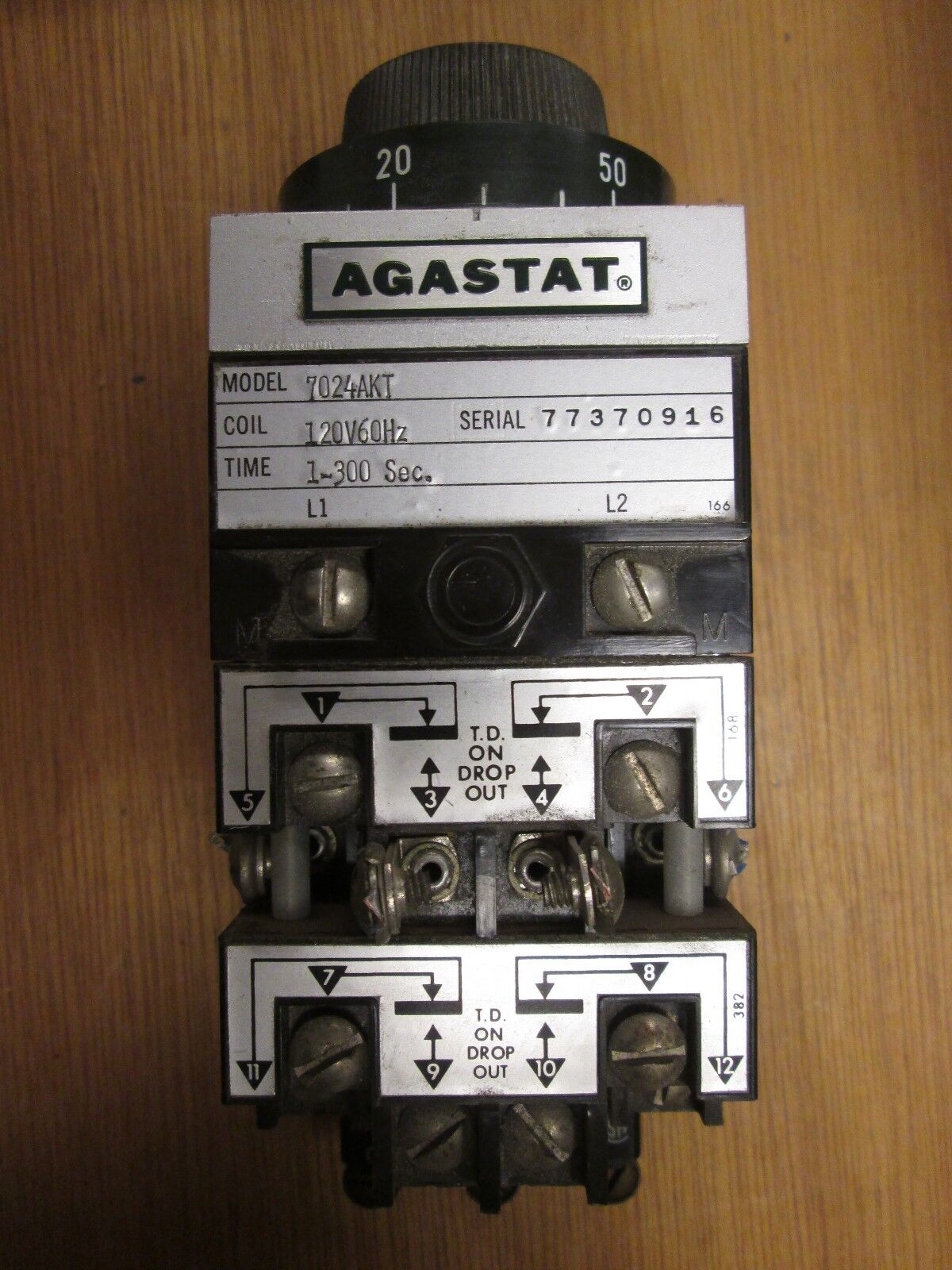 Agastat  Timer  7024AKT  Range 1-300 Sec  120V coil  60Hz  Used