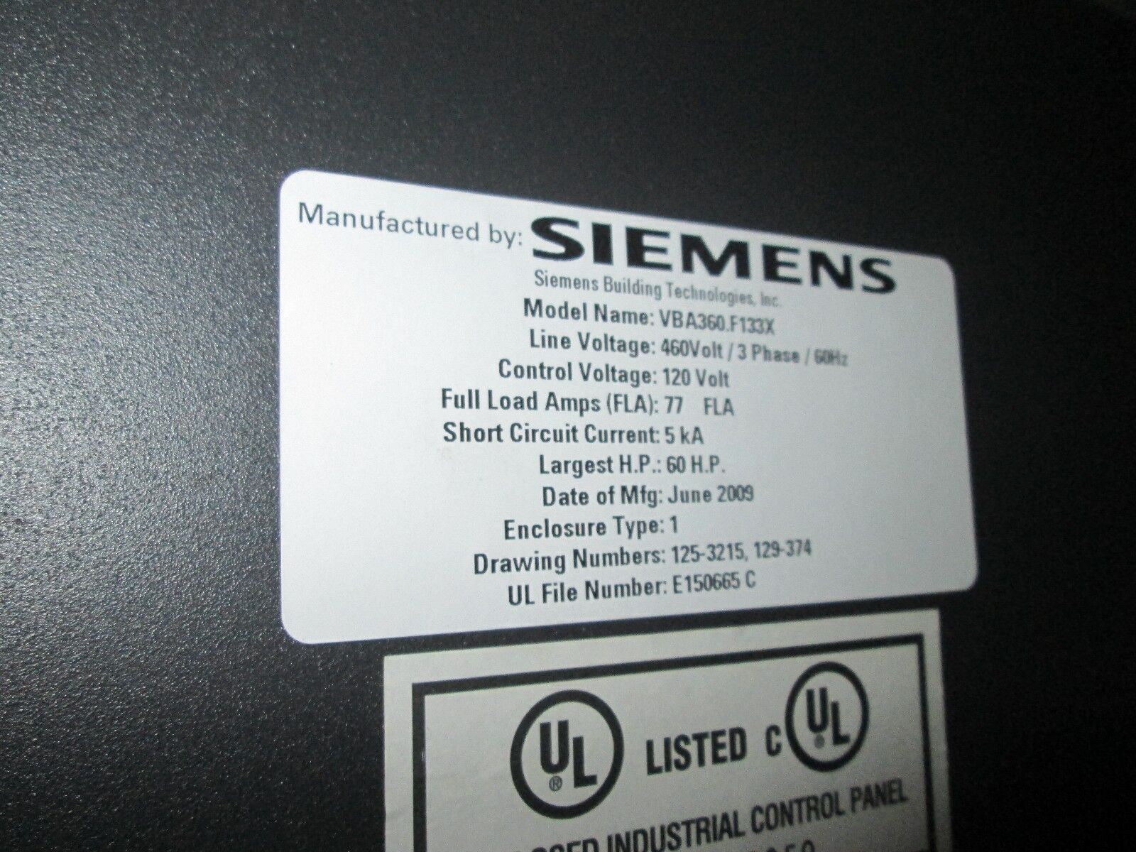 Siemens SED2 AC Drive VBA360.F133X SED2-45/32X 60HP Used