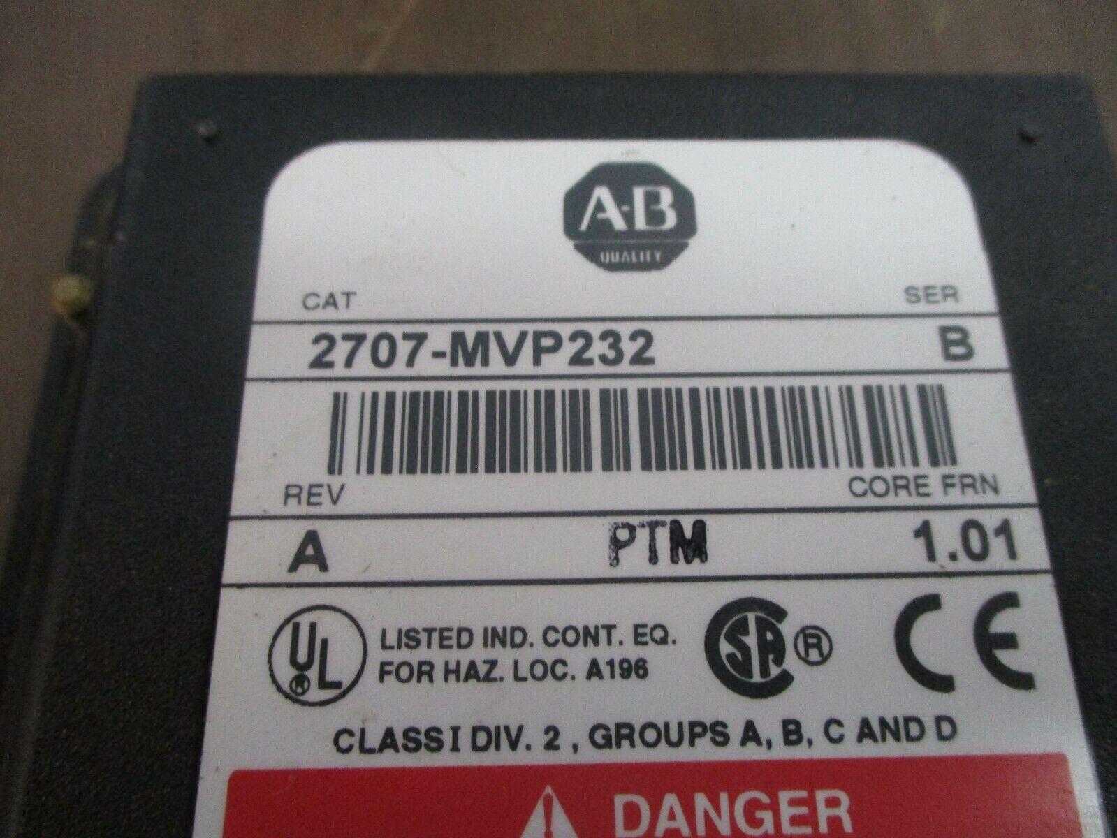 Allen-Bradley MicroView Operator Interface 2707-MVP232 Ser. B Rev. A FRN 1.01