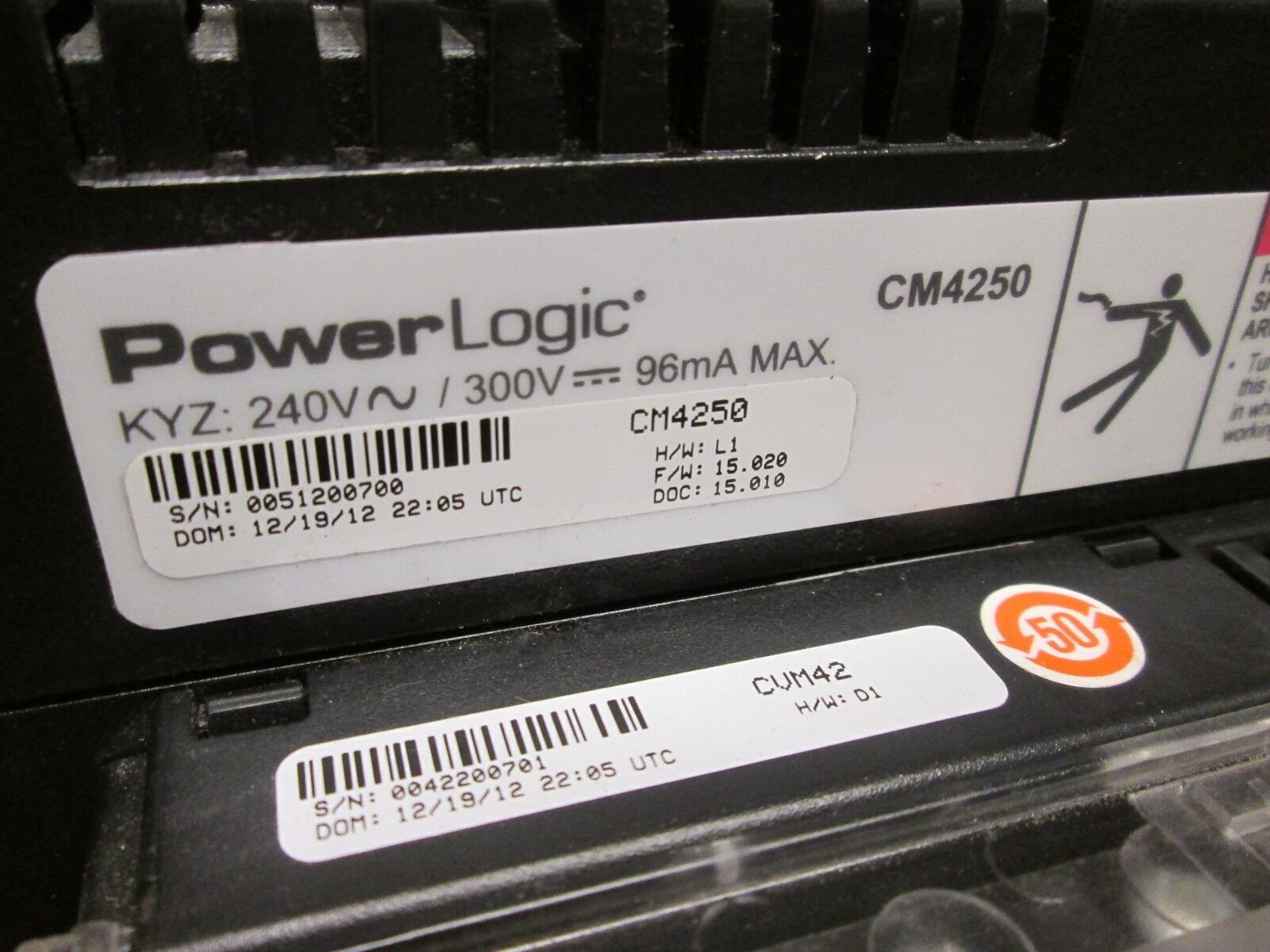 Square D PowerLogic Circuit Monitor CM4250 240/300V 96mA w/ CVM42 Used