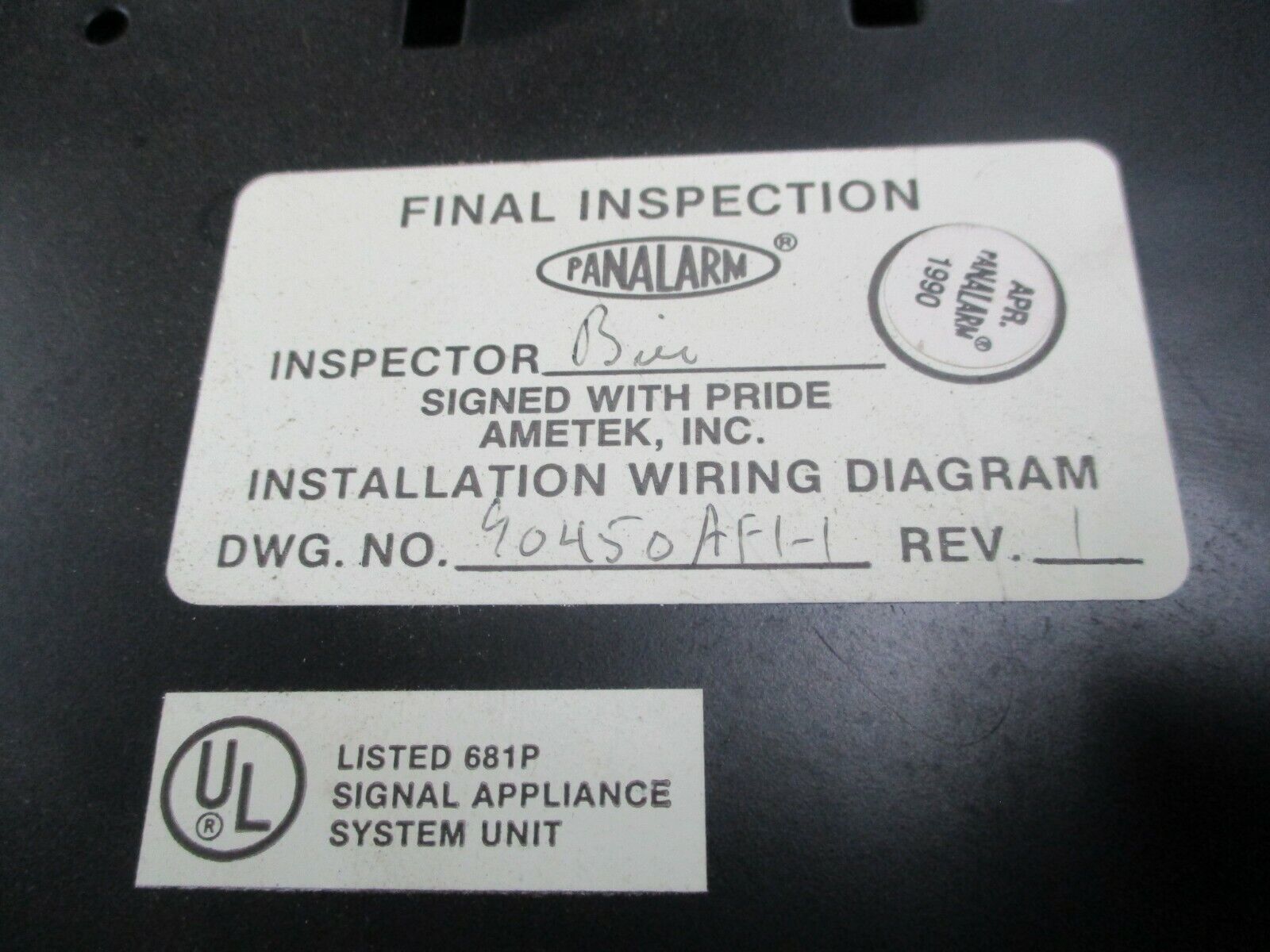 Panalarm Annunciator 90450AF1-1 Rev. 1 *Missing (1) Mount* Used