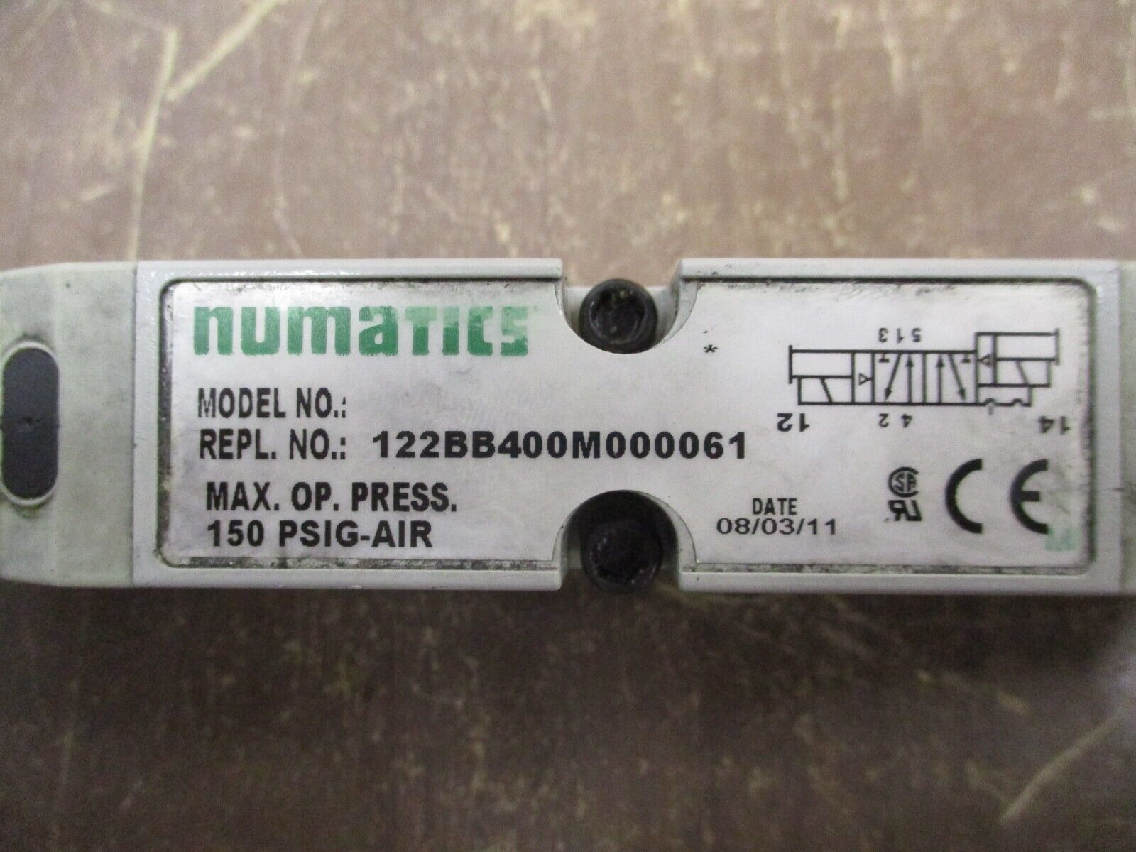 Numatics Solenoid Valve 122BB400M000061 150PSIG Used