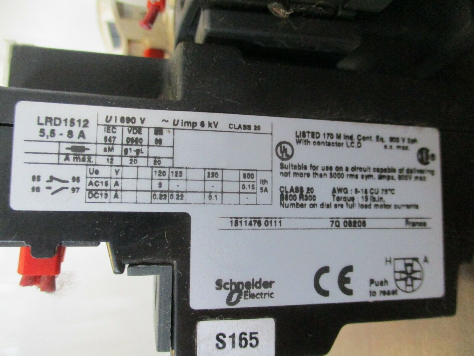 Telemecanique Starter LC1 D09/LRD1512 120V Coil Trip: 5.5-8A 600V Used