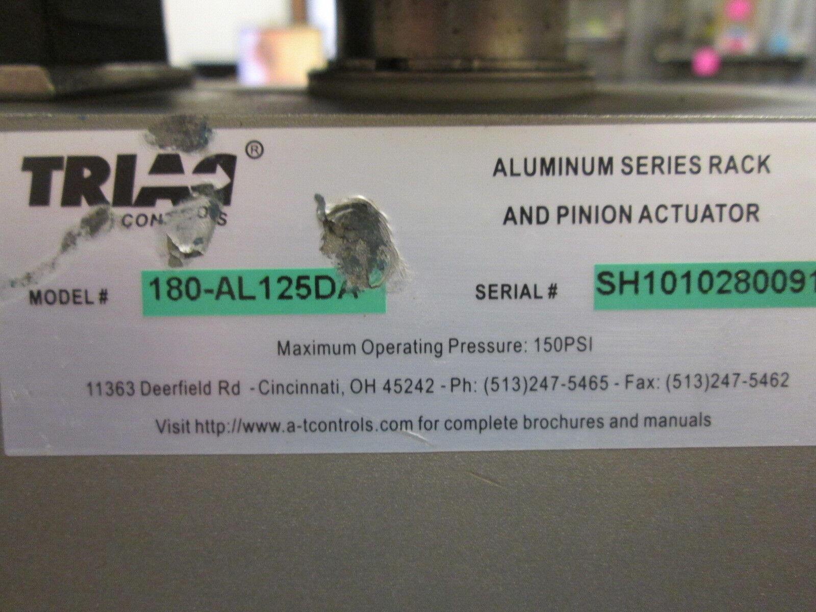 Triad Controls Aluminum Series Rack & Pinion Actuator 180-AL125DA 150 PSI Max